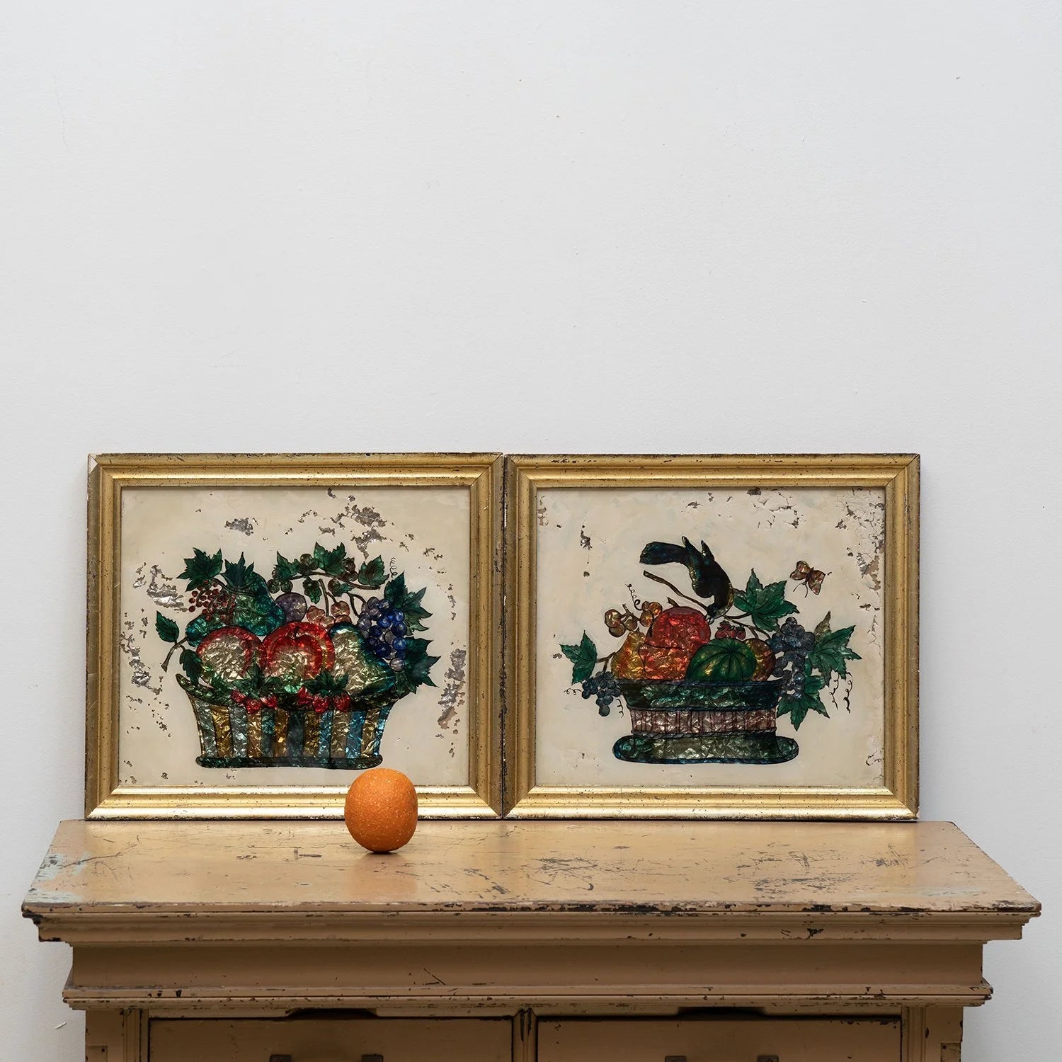 PAIR OF FOLK ART TINSEL PAINTINGS