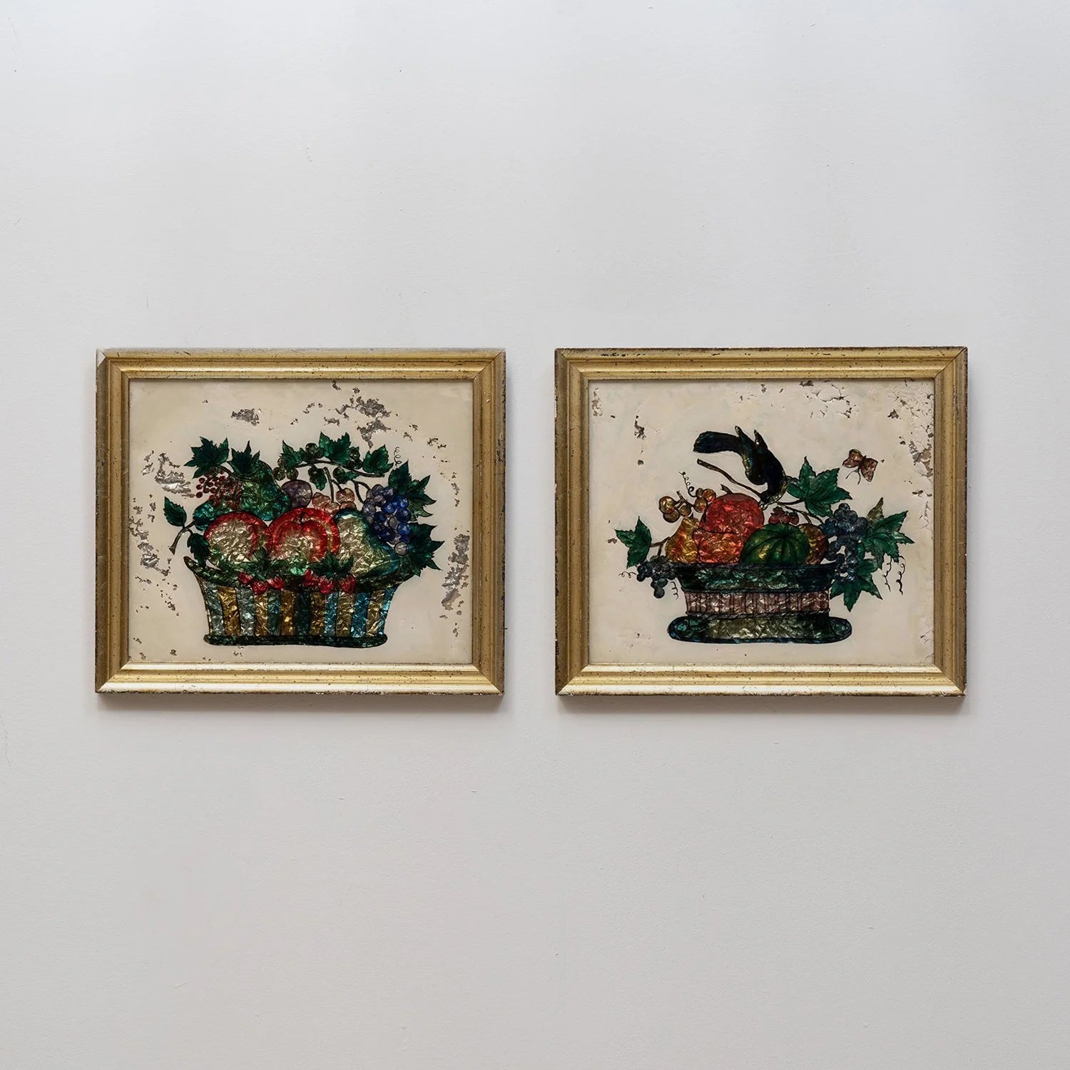 PAIR OF FOLK ART TINSEL PAINTINGS