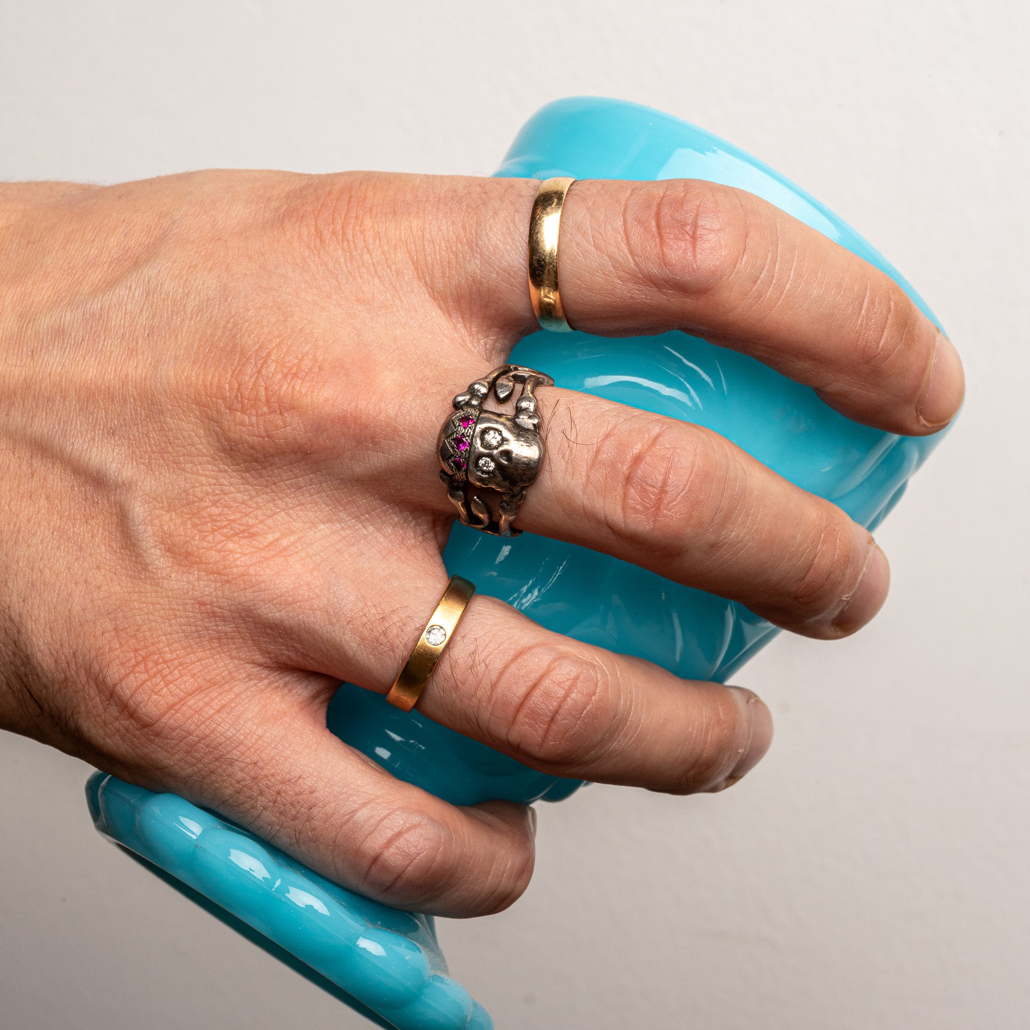 Antique Sterling Silver & Gem Stone Skull Ring