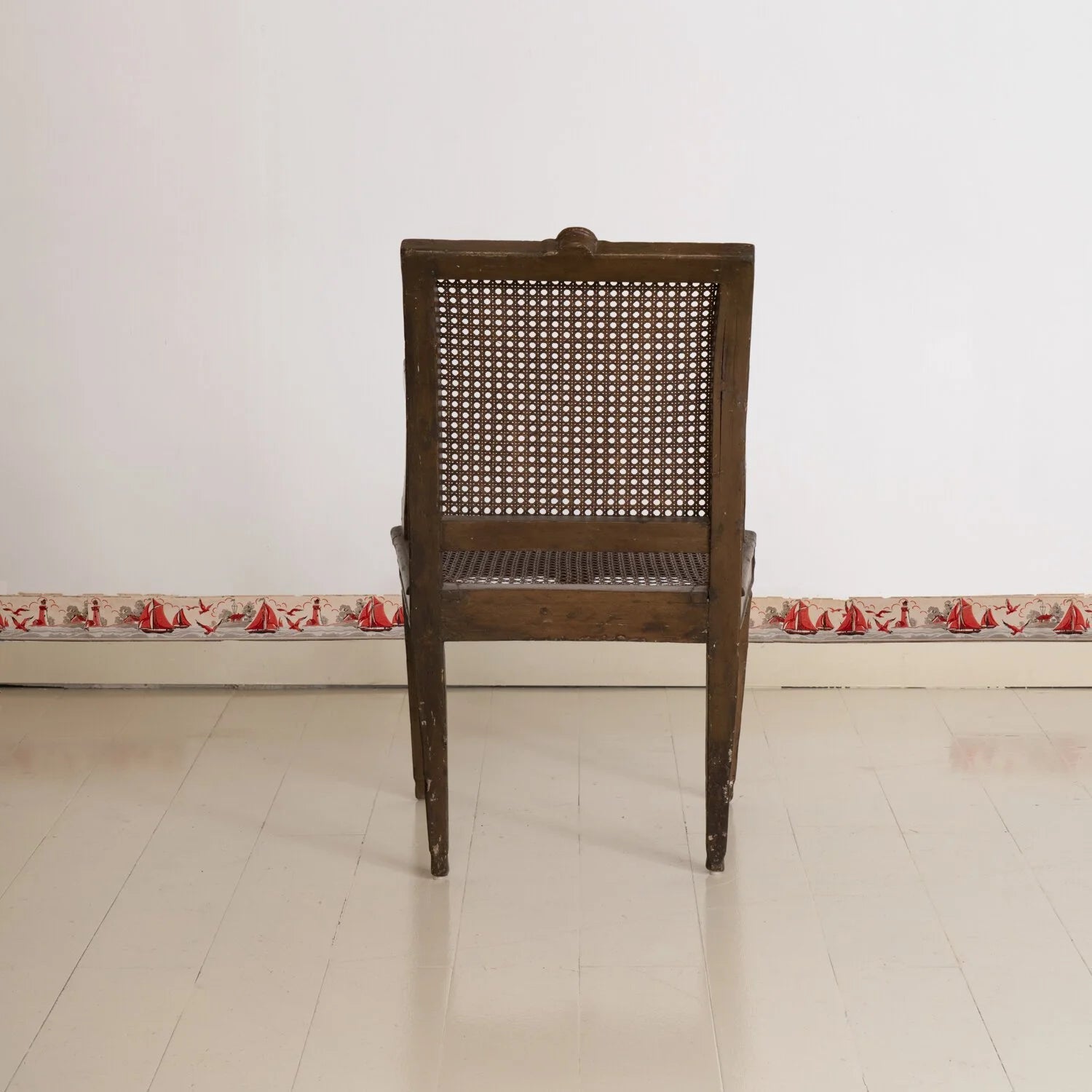 ANTIQUE CANED FAUTEUIL