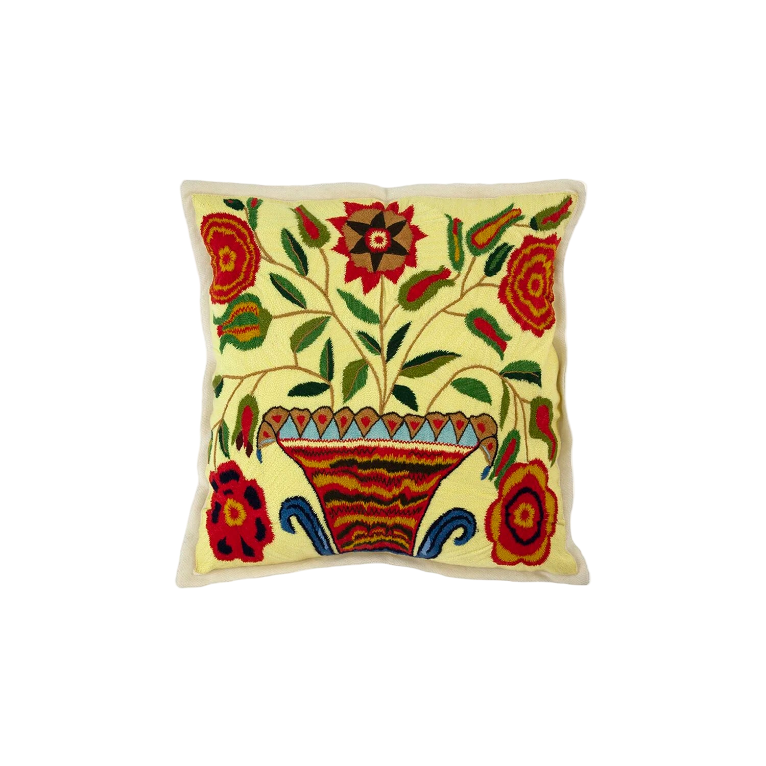 "FLOWER BASKET" Hand-Embroidered Cashmere Pillow