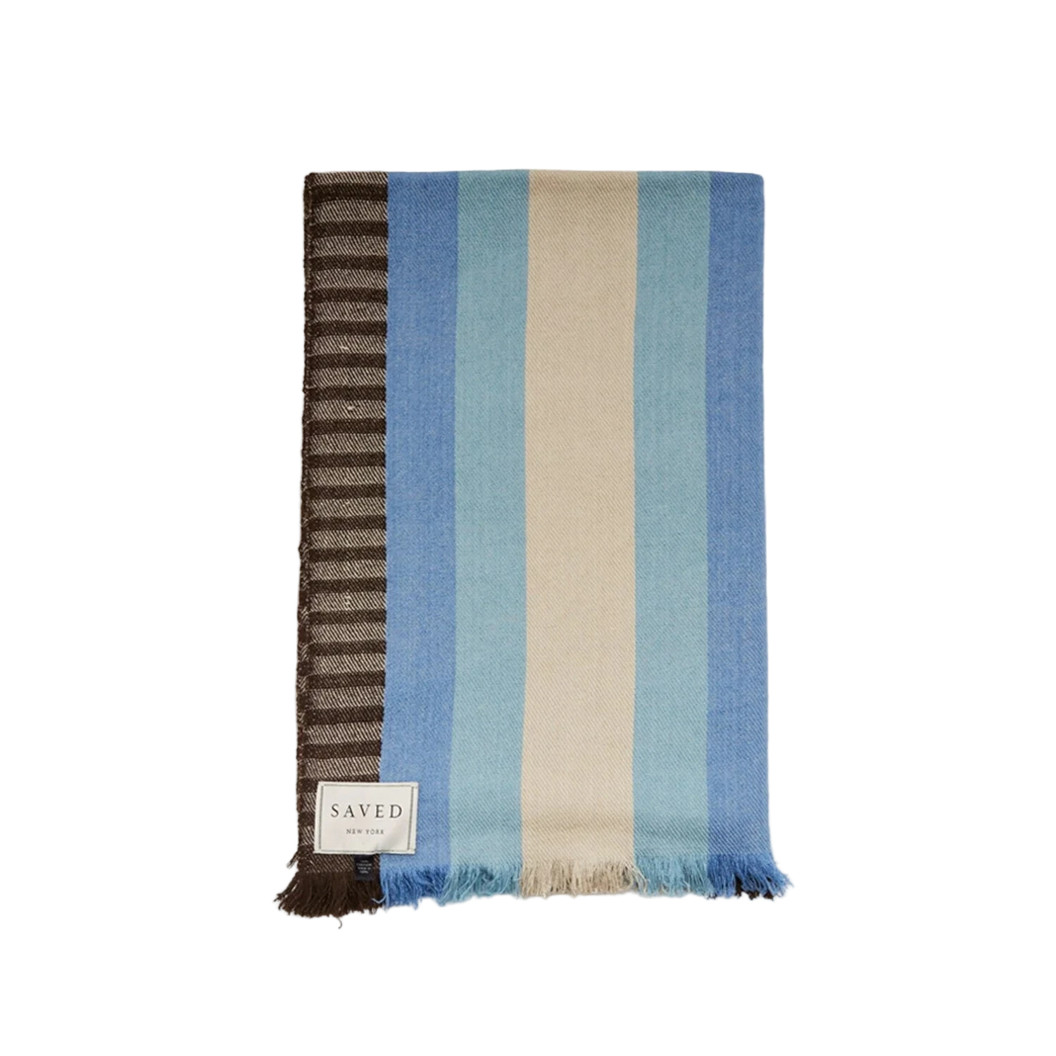 HANDWOVEN BLUE STRIPE Cashmere Blanket