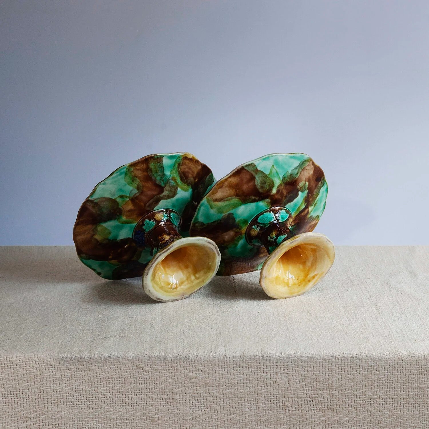 PAIR OF MAJOLICA TAZZA