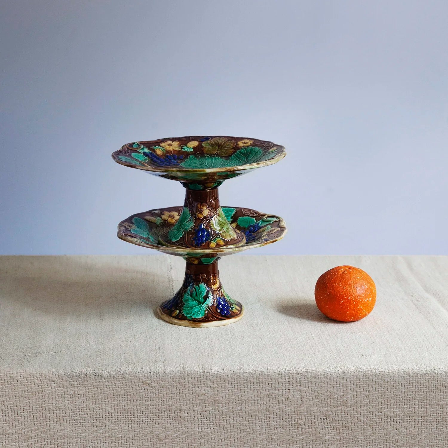PAIR OF MAJOLICA TAZZA