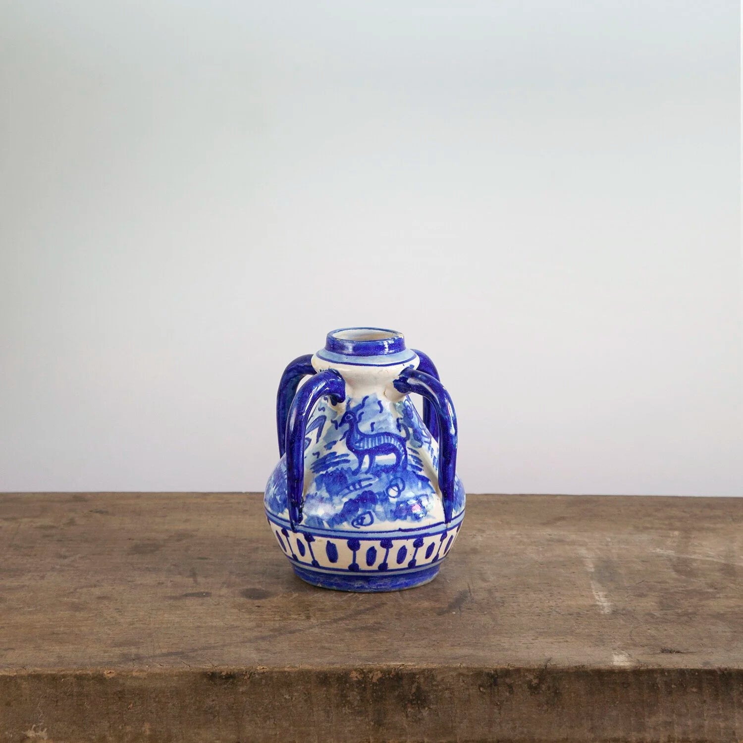 FOLK ART PAINTED HANDLED VASE