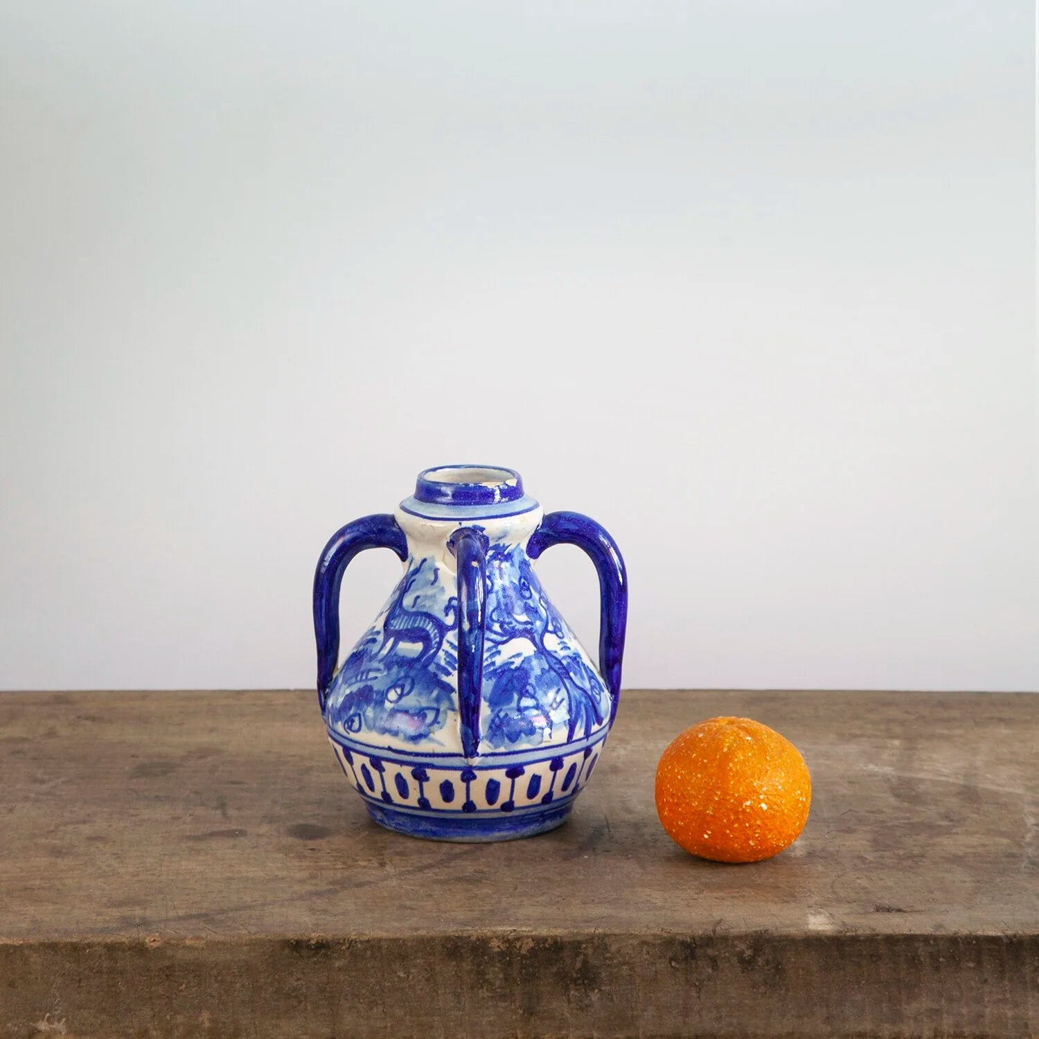 FOLK ART PAINTED HANDLED VASE