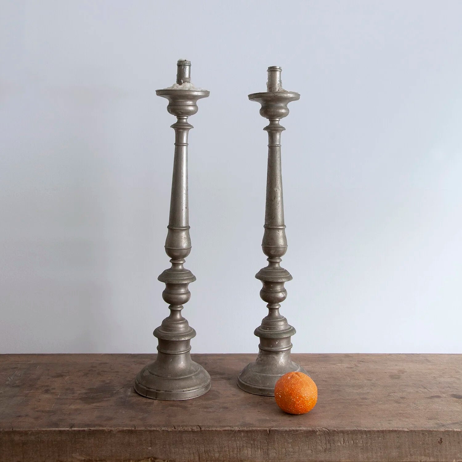 PAIR OF LARGE ANTIQUE CANDLESTICKS (No. 1)
