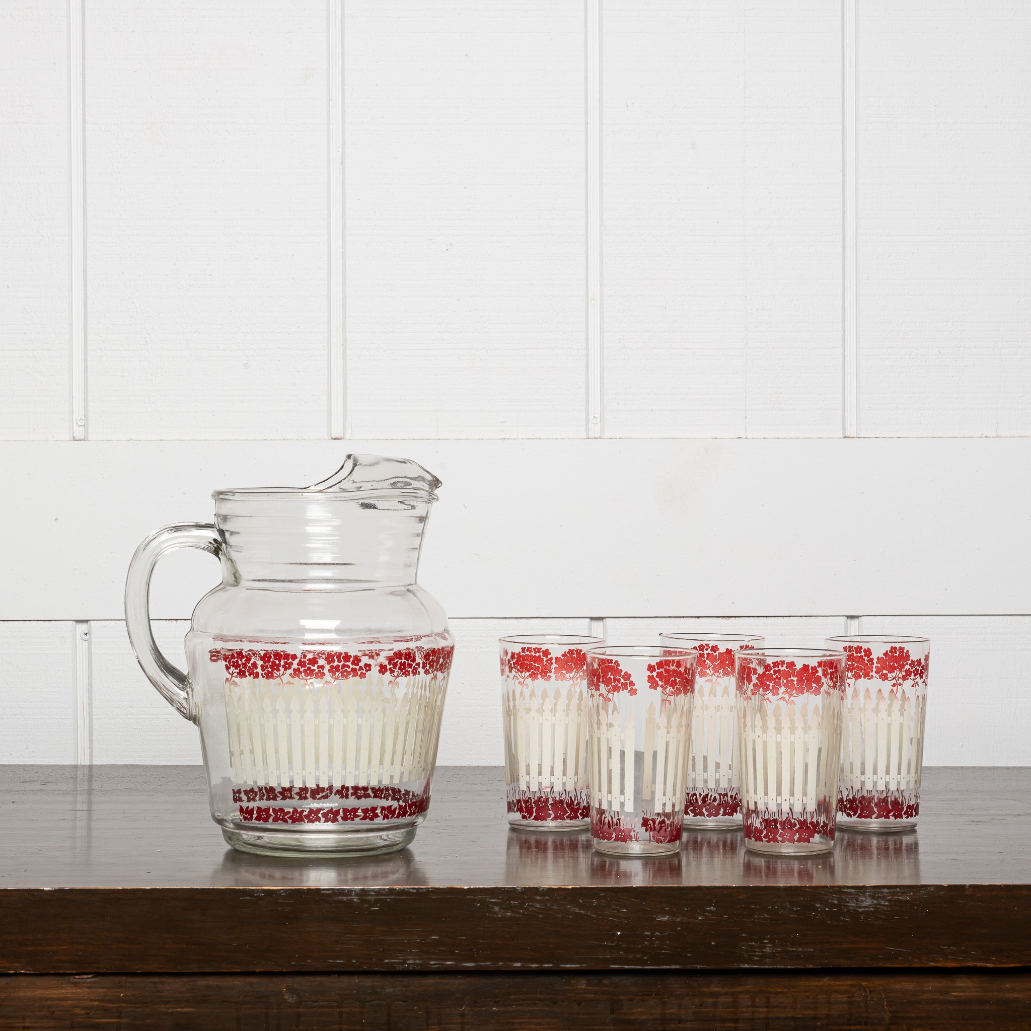 Vintage Glass Lemonade Set with Pitcher and Tumblers