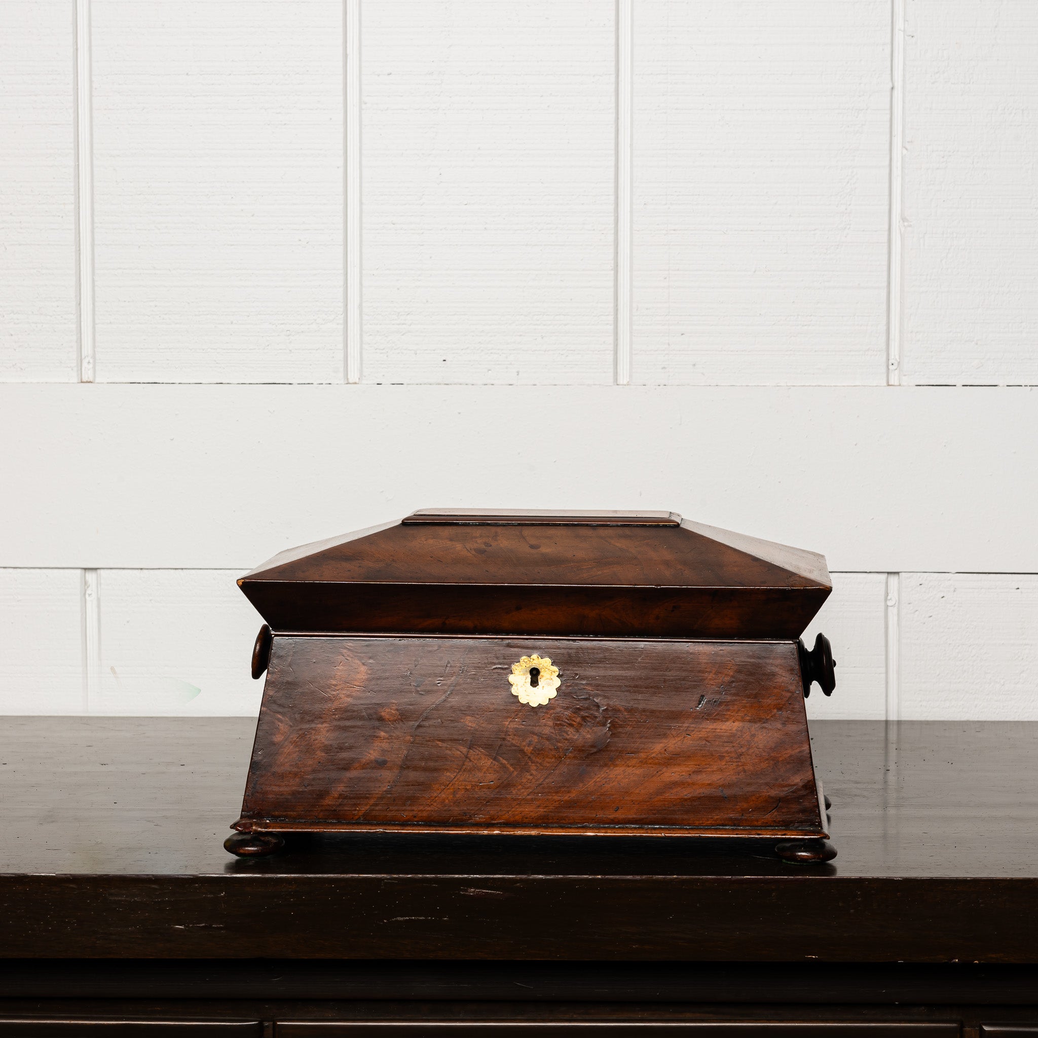 19th Century English Mahogany Sarcophagus Form Tea Caddy