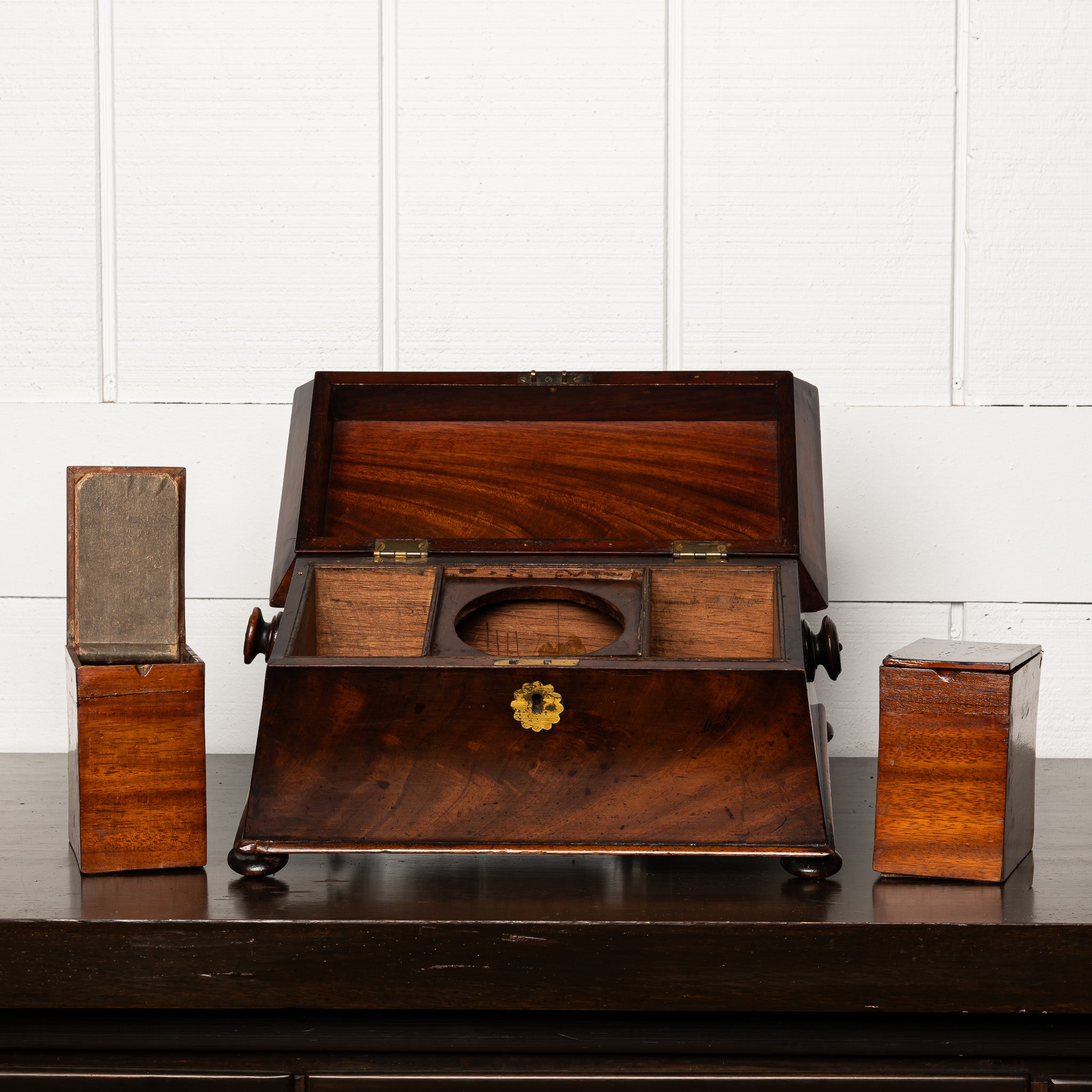 19th Century English Mahogany Sarcophagus Form Tea Caddy
