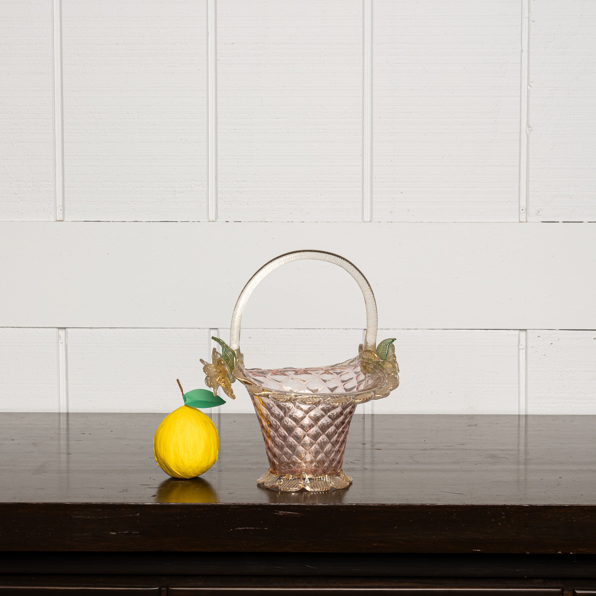 Italian Murano Glass Basket with Twisted Handle