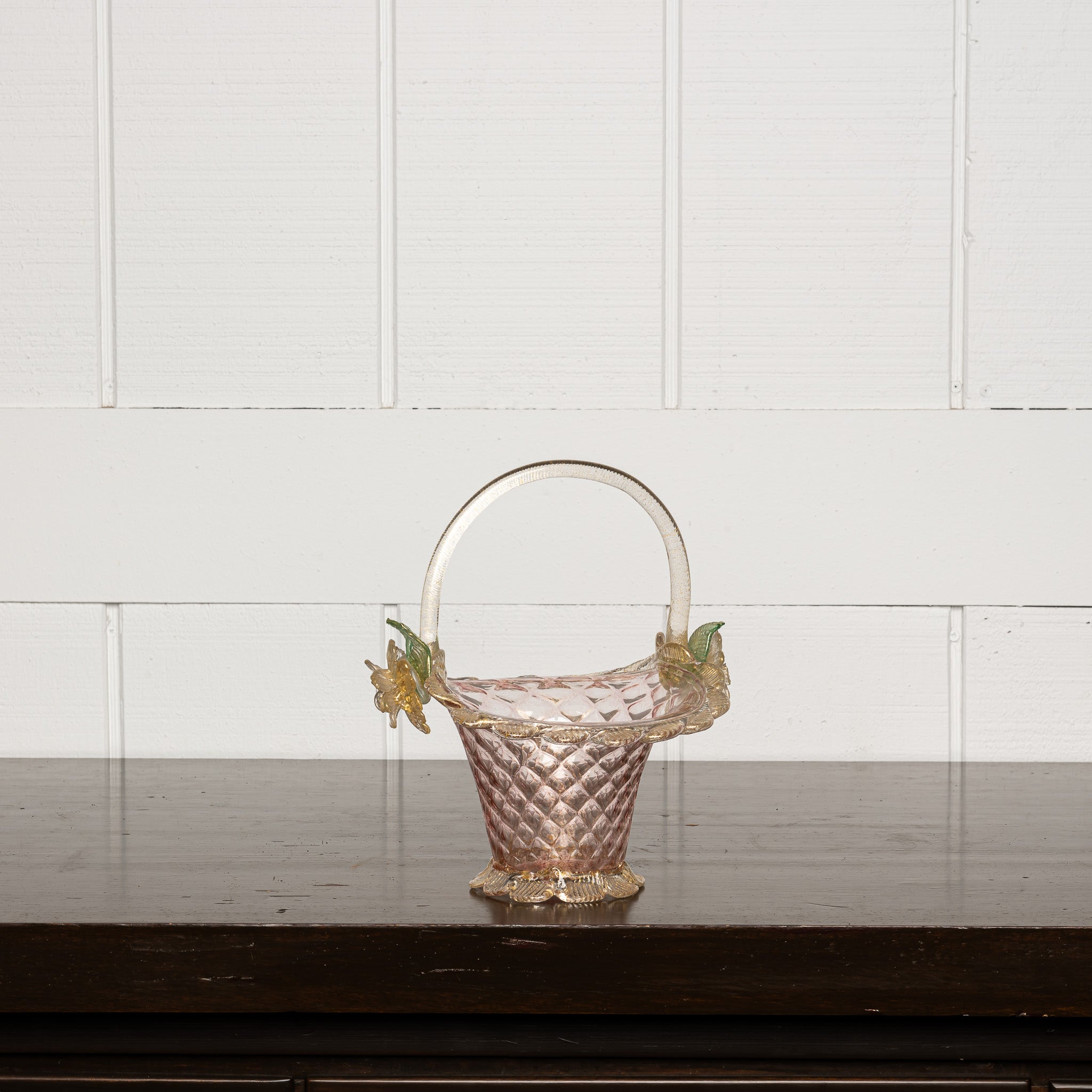 Italian Murano Glass Basket with Twisted Handle