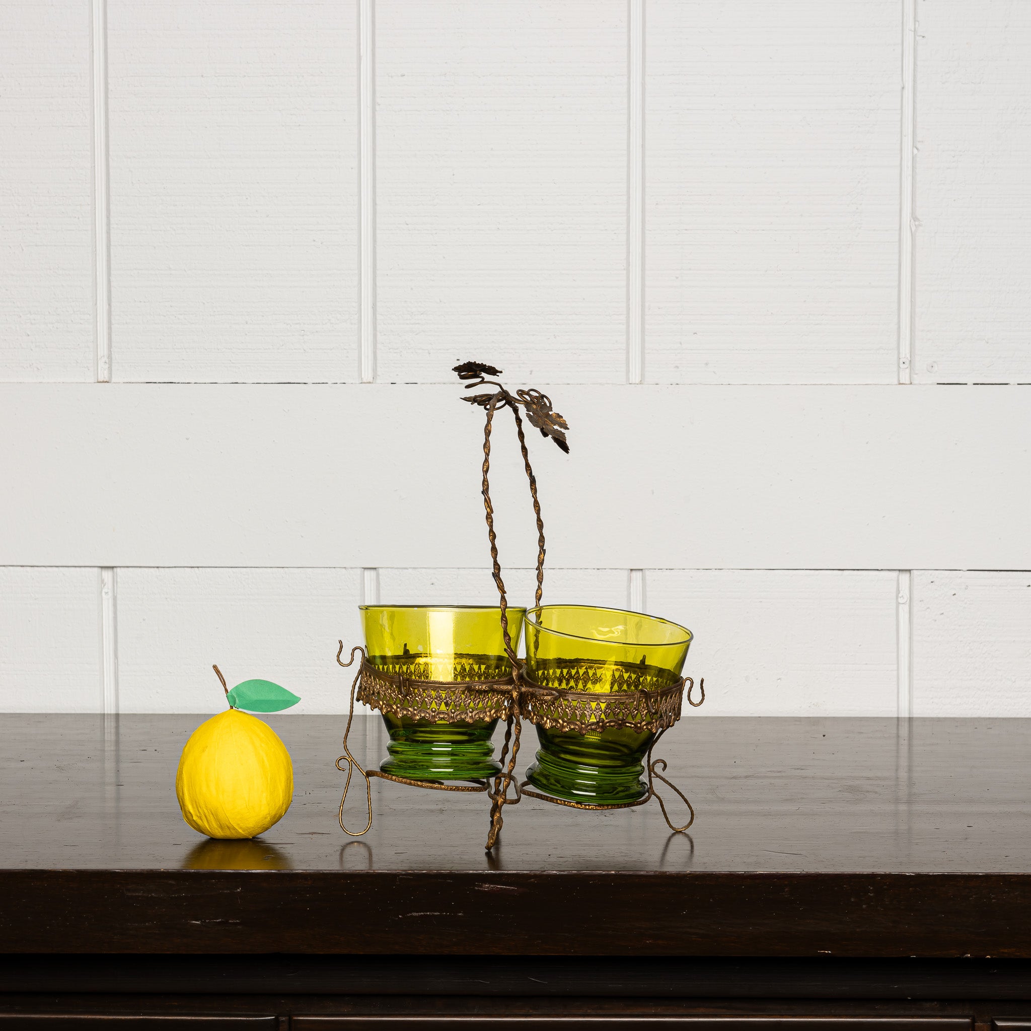 Italian Brass & Pressed Glass Bon Bon Stand