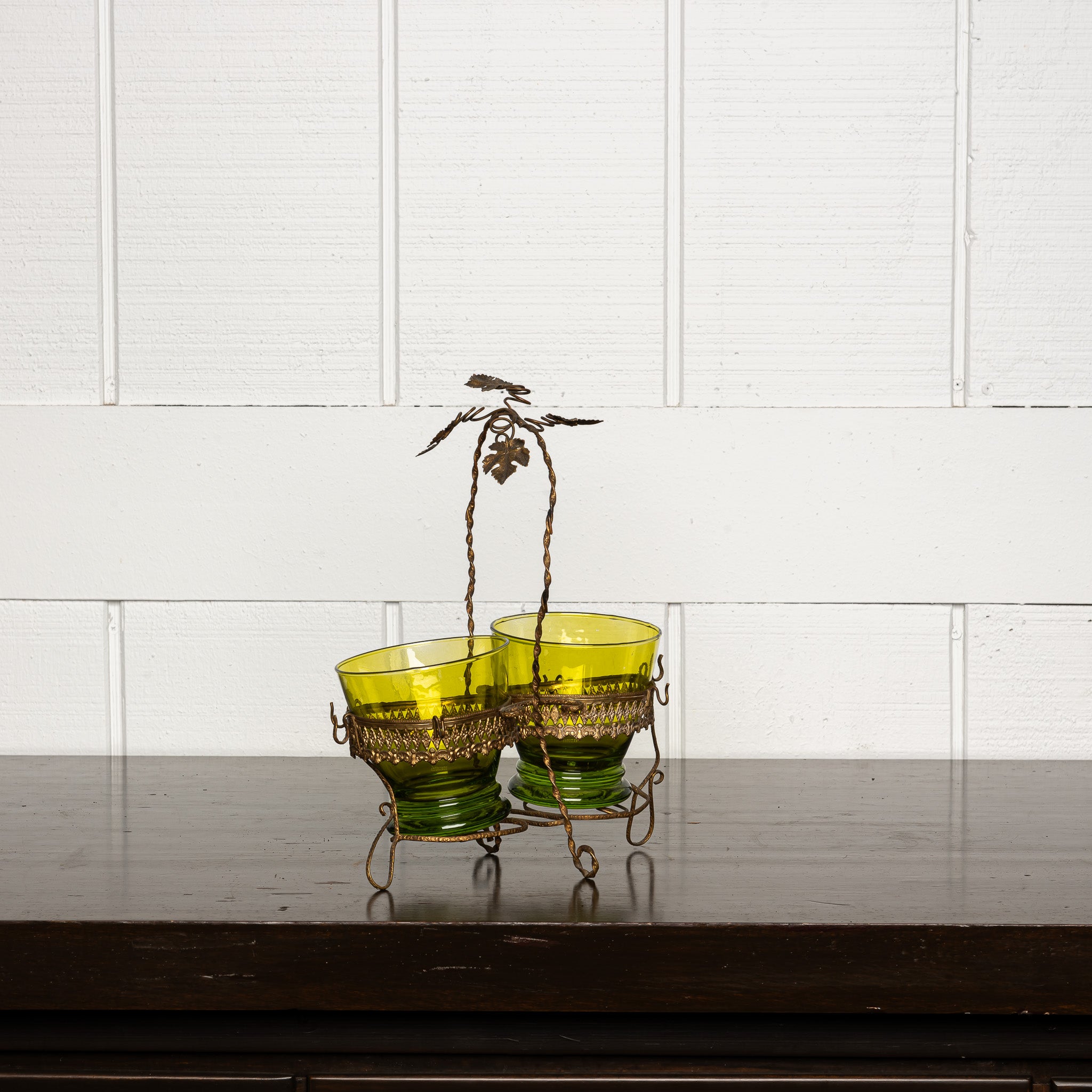 Italian Brass & Pressed Glass Bon Bon Stand