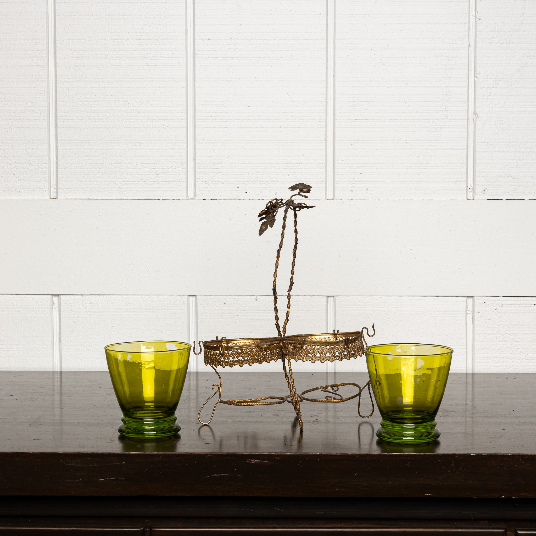 Italian Brass & Pressed Glass Bon Bon Stand