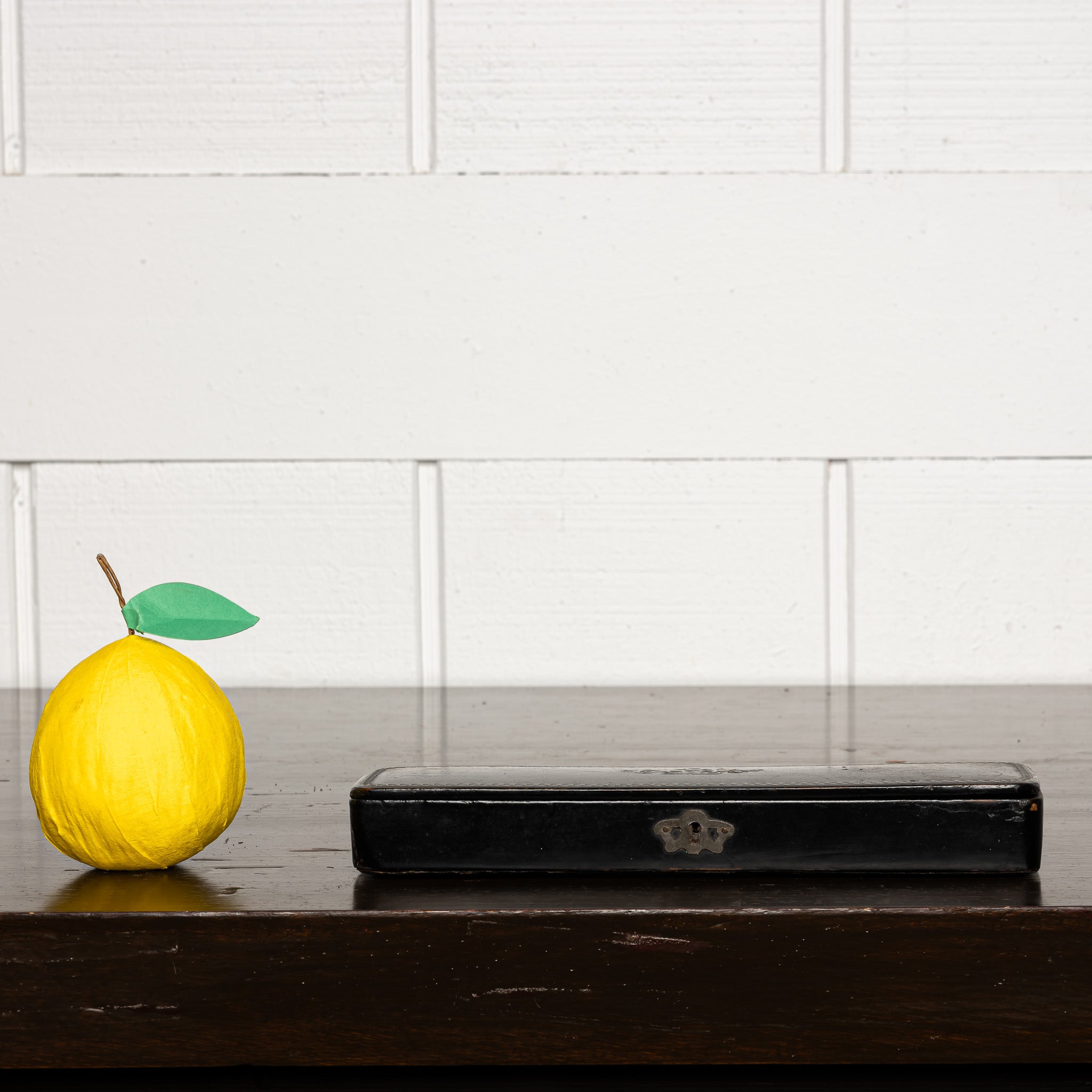 Antique Silver‑Inlaid Papier‑Mâché Pen Box, 19th Century