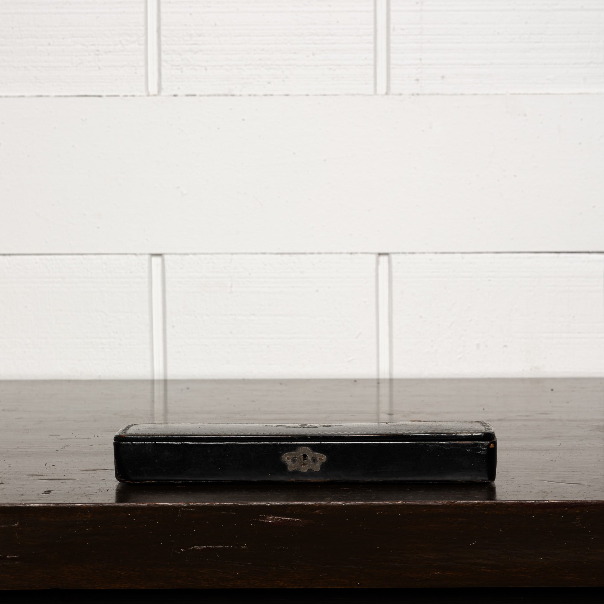Antique Silver‑Inlaid Papier‑Mâché Pen Box, 19th Century