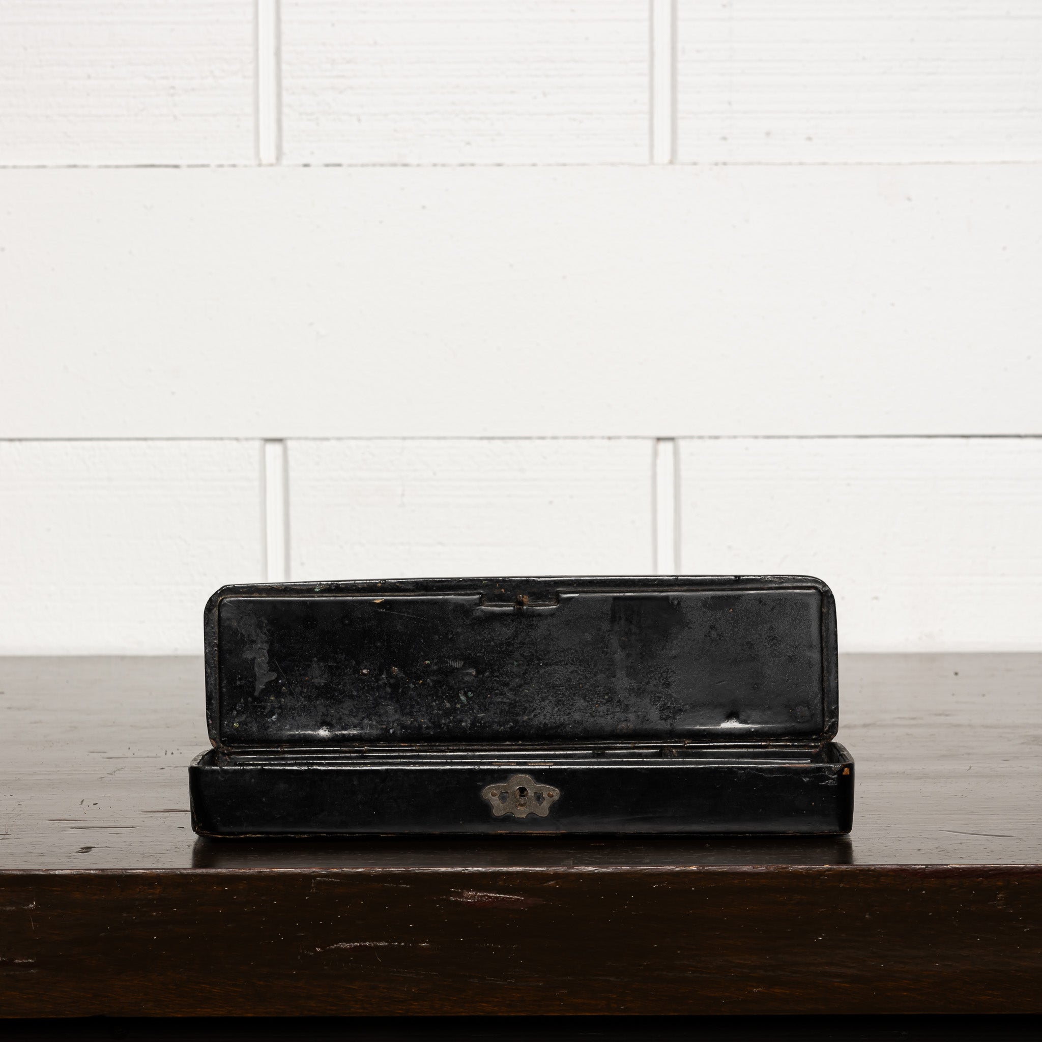 Antique Silver‑Inlaid Papier‑Mâché Pen Box, 19th Century