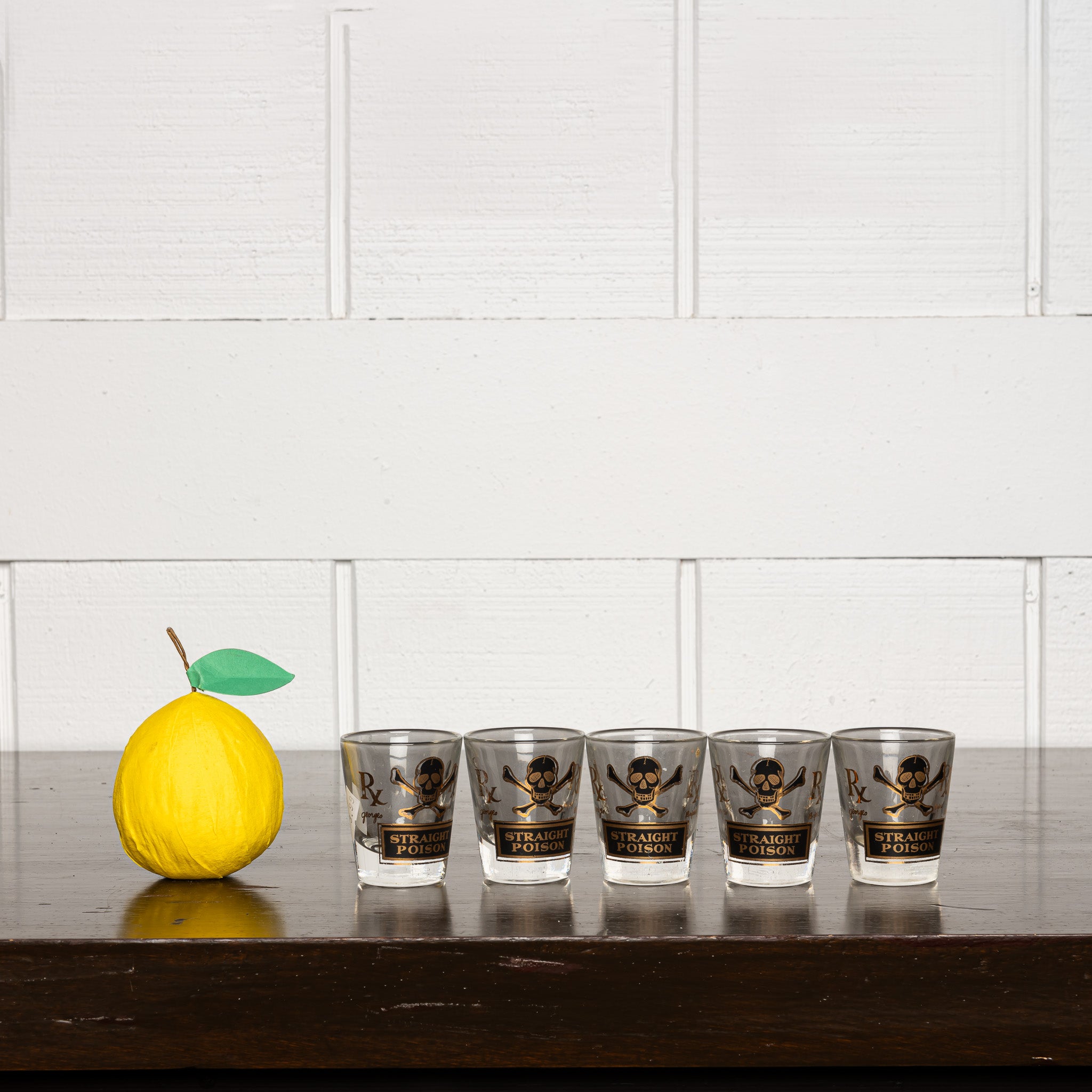Set of 5 Skull Motif Shot Glasses, Vintage Barware