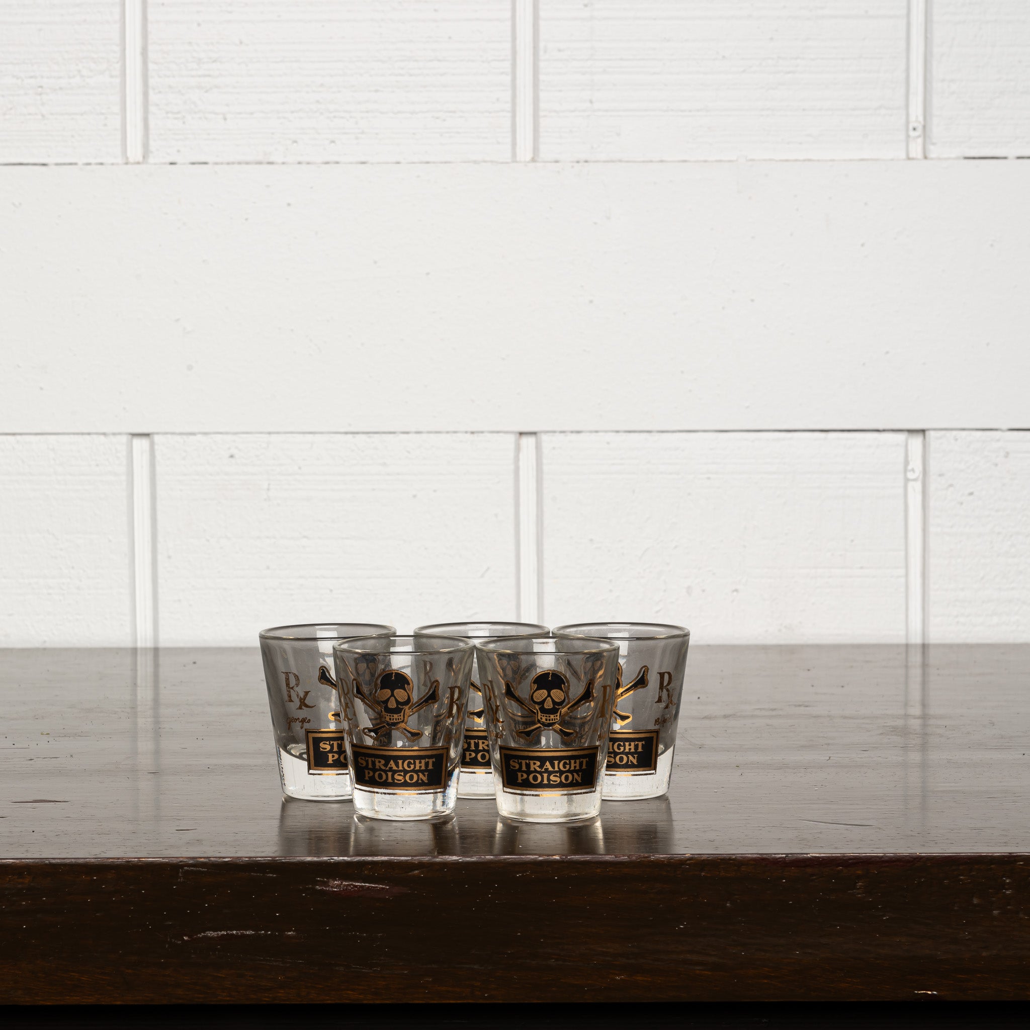 Set of 5 Skull Motif Shot Glasses, Vintage Barware