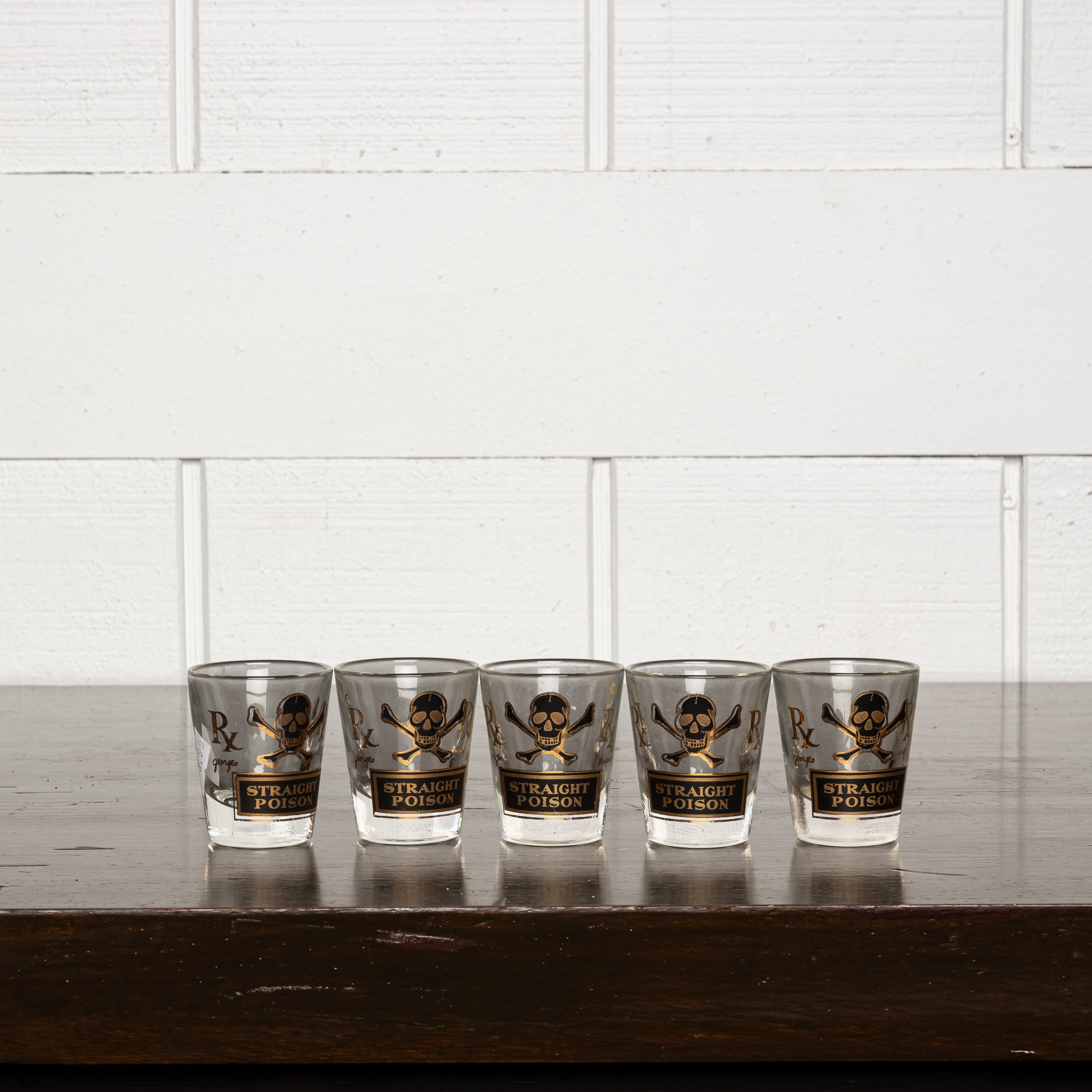 Set of 5 Skull Motif Shot Glasses, Vintage Barware