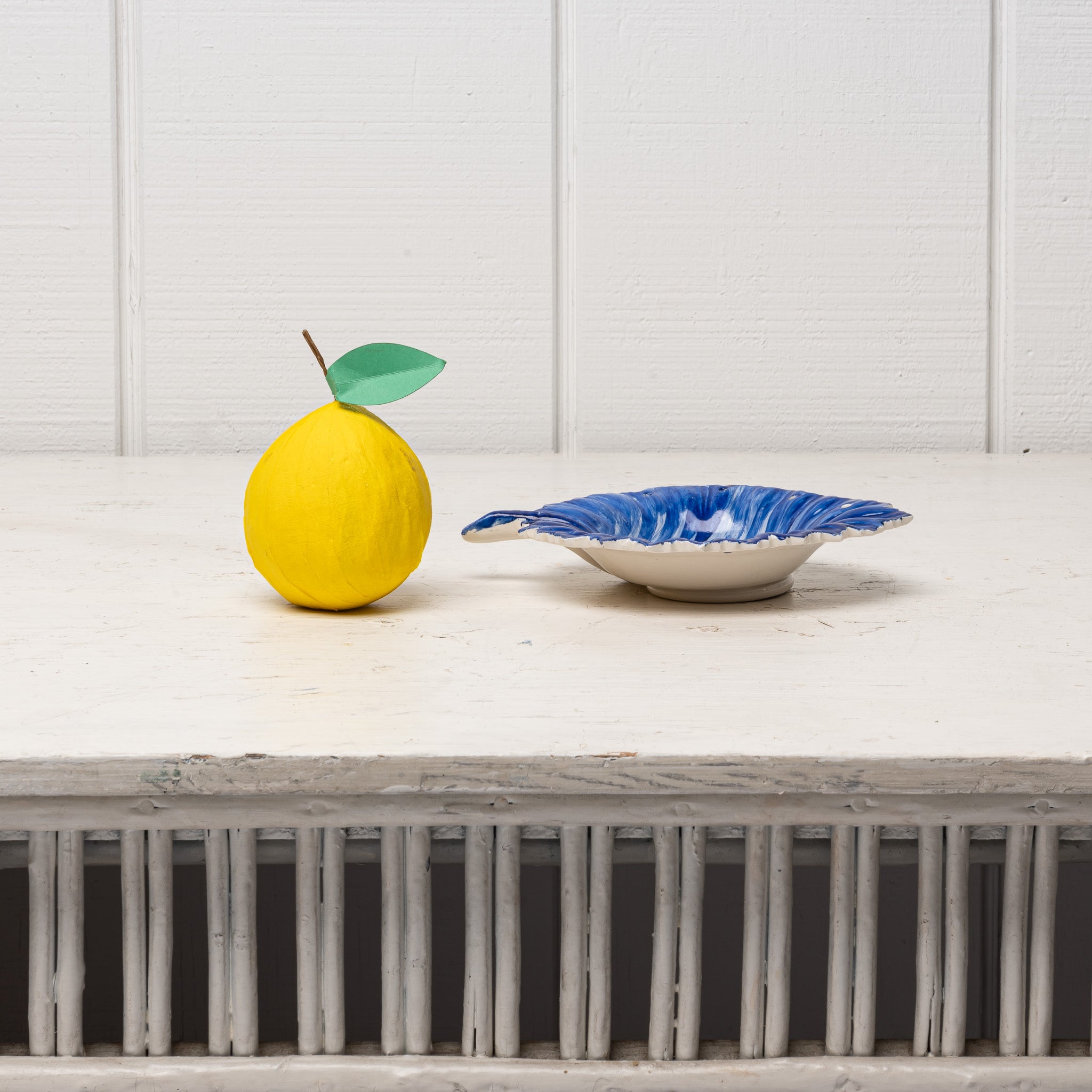 Art Deco Italian Cobalt Pressed‑Glass Leaf Dish