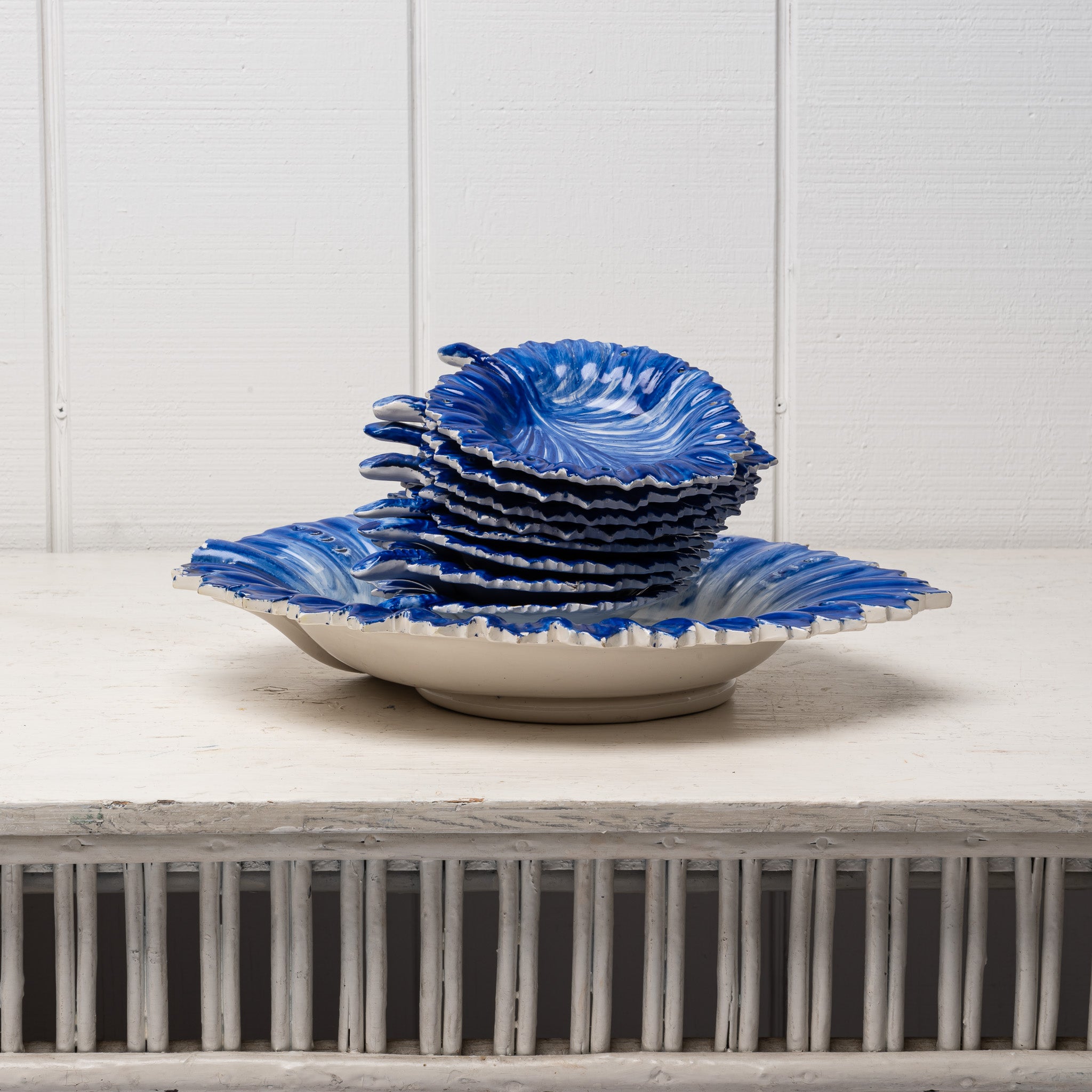 Art Deco Italian Cobalt Pressed‑Glass Leaf Dish