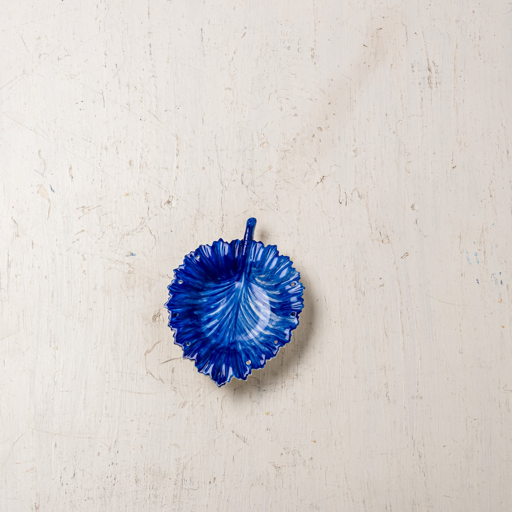 Art Deco Italian Cobalt Pressed‑Glass Leaf Dish