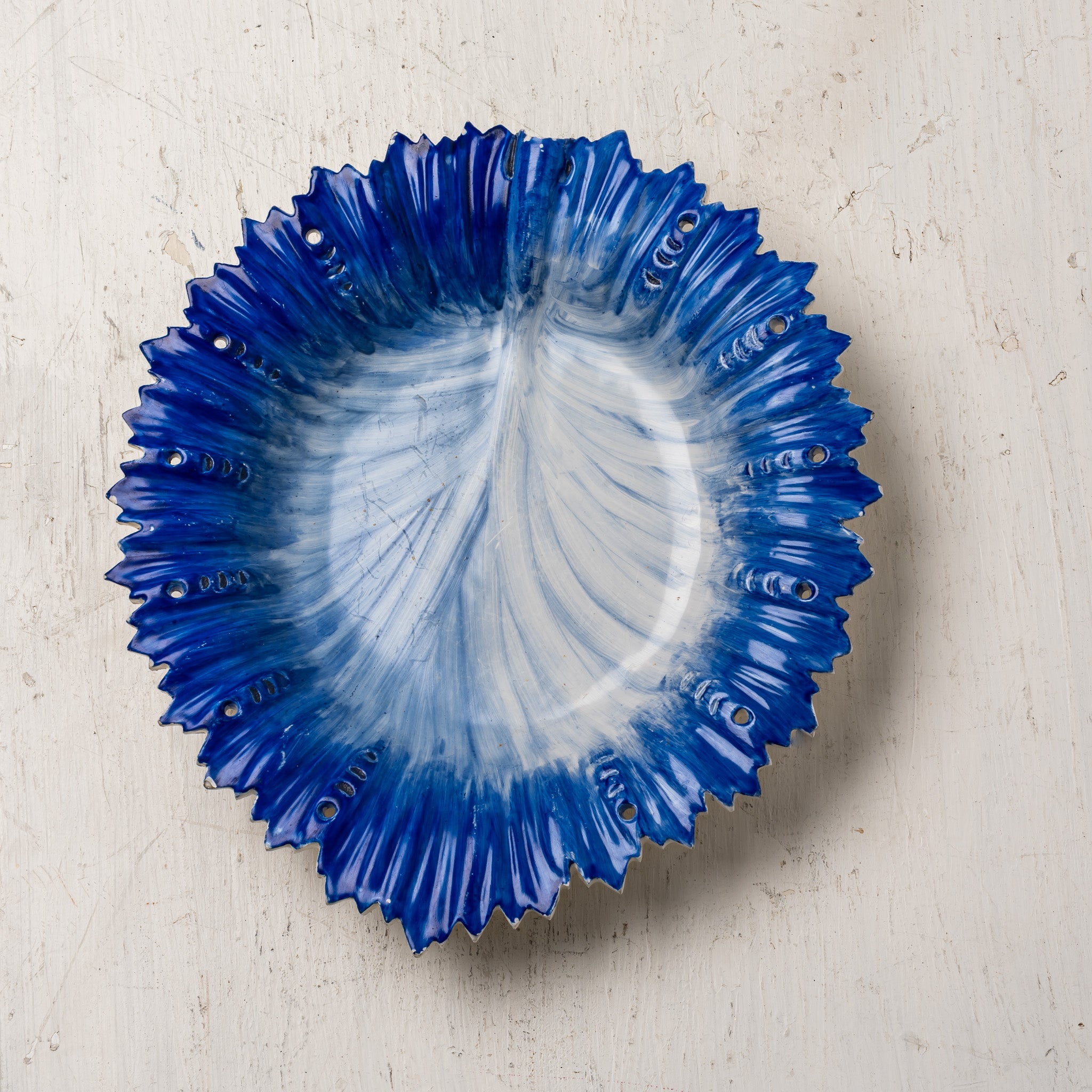 Art Deco Italian Cobalt Pressed‑Glass Leaf Dish