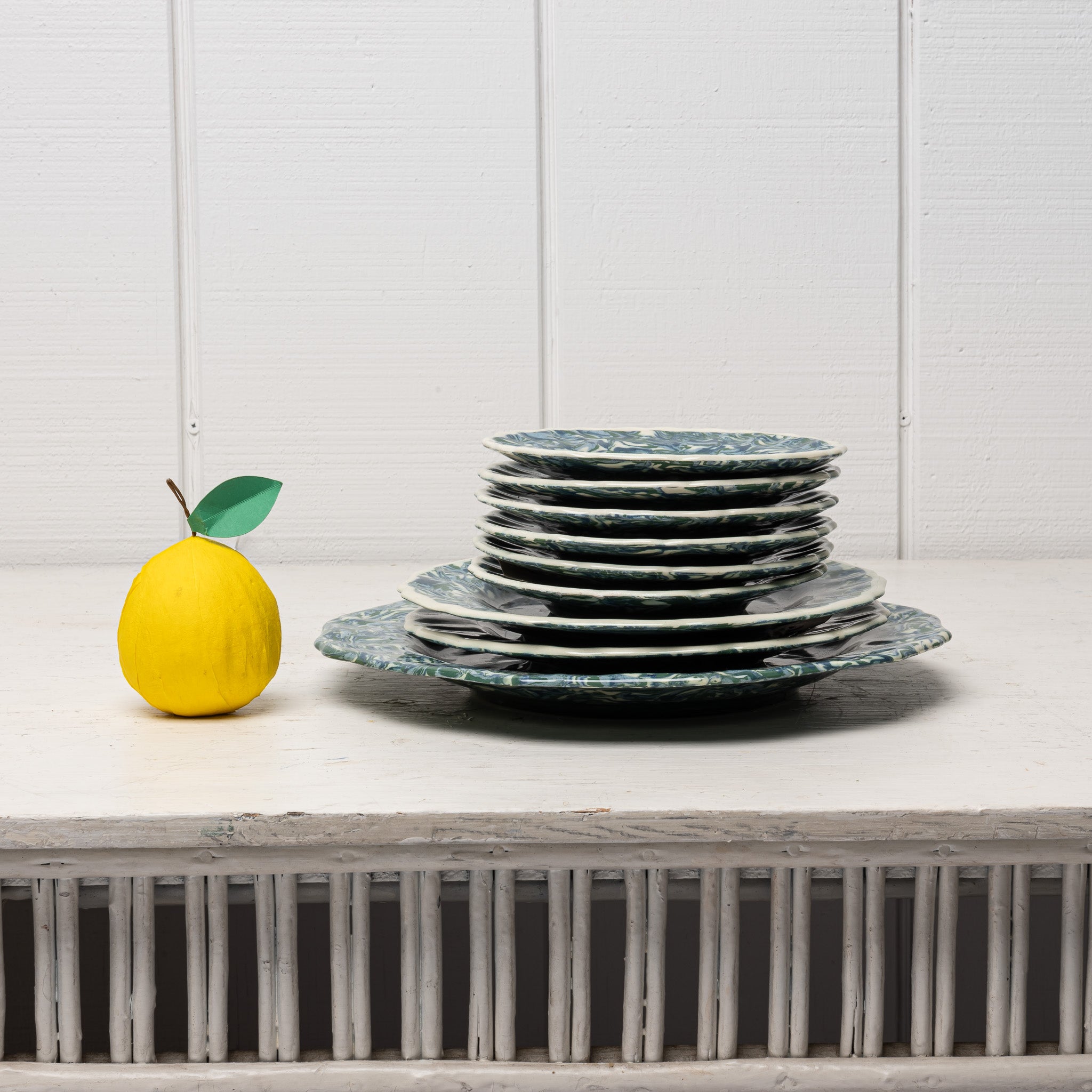 Vintage French Green Mottled Glaze Plate