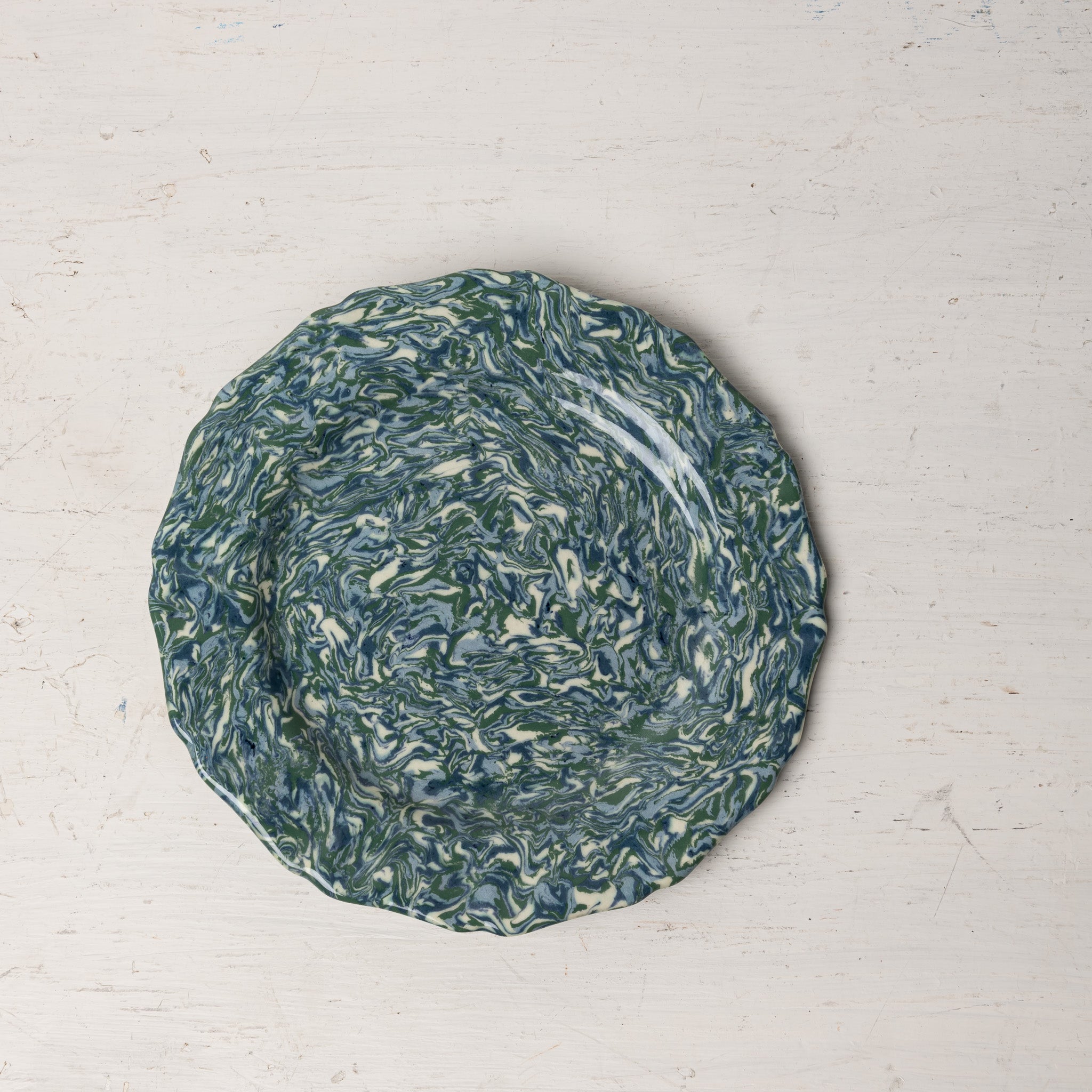 Vintage French Green Mottled Glaze Plate