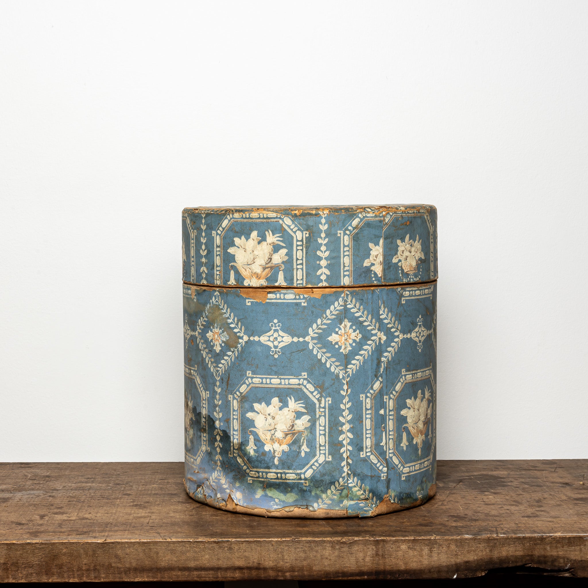 19th c. blue geometric wallpaper box