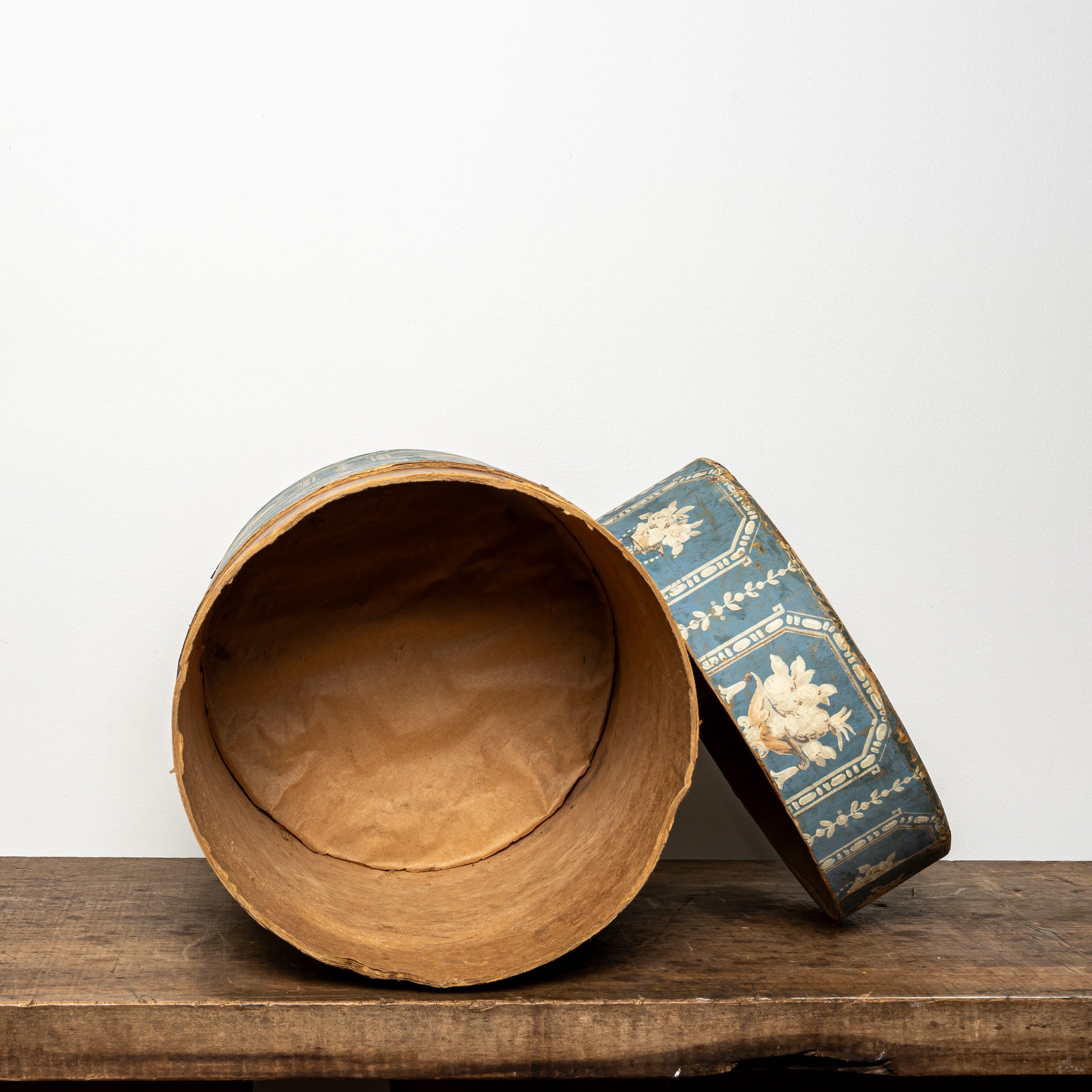 19th c. blue geometric wallpaper box