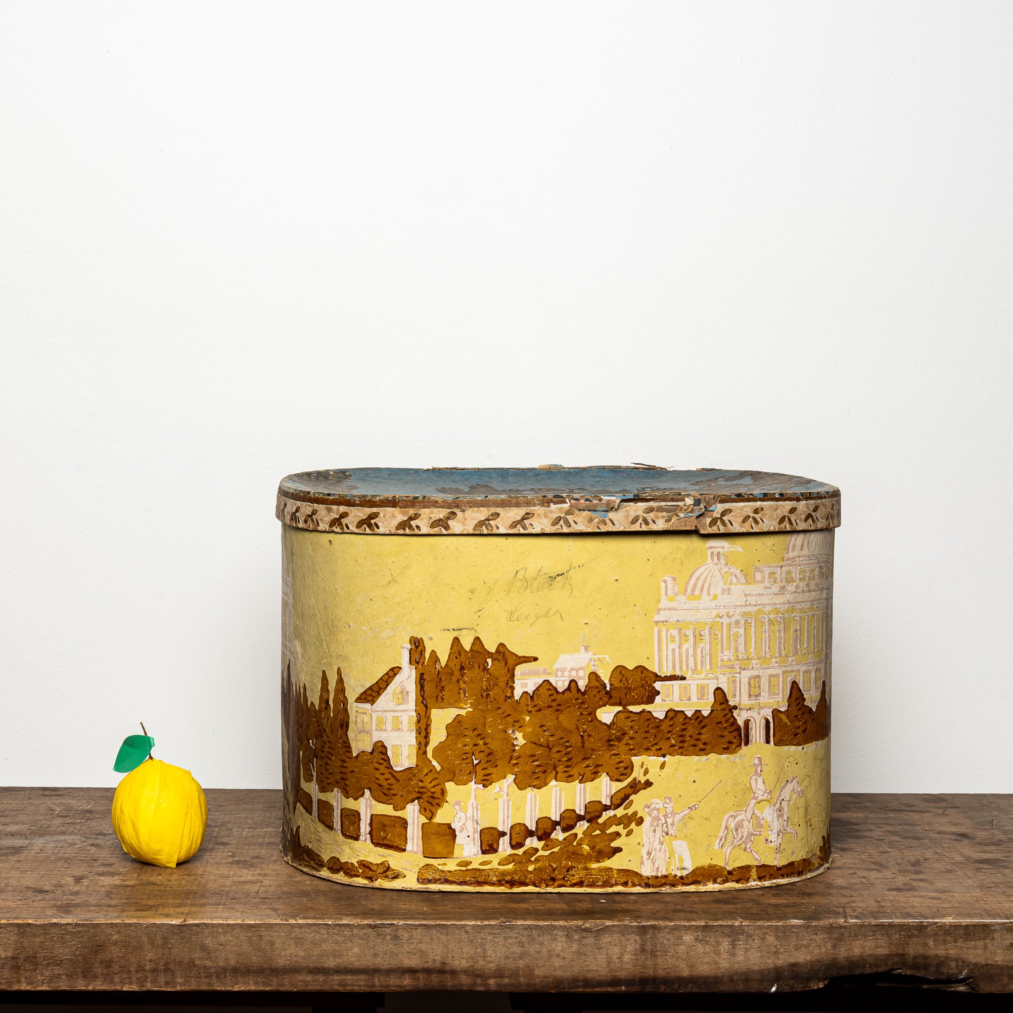 19th-Century Wallpaper-Covered Box with Pastoral Scene