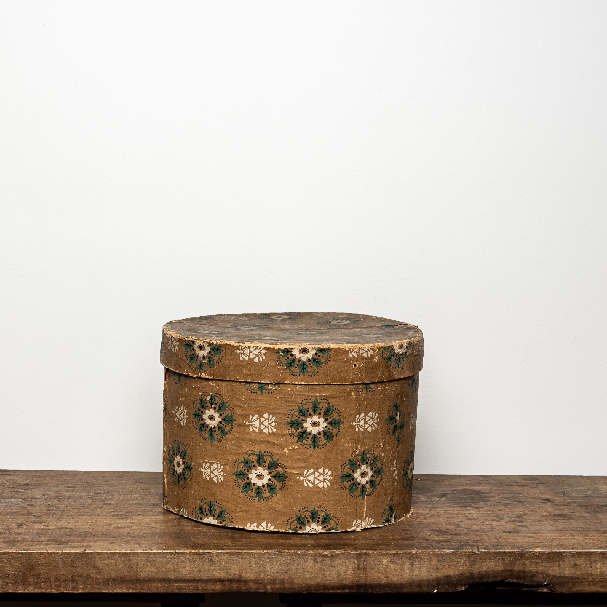 19th-Century Wallpaper-Covered Box with Floral Motif