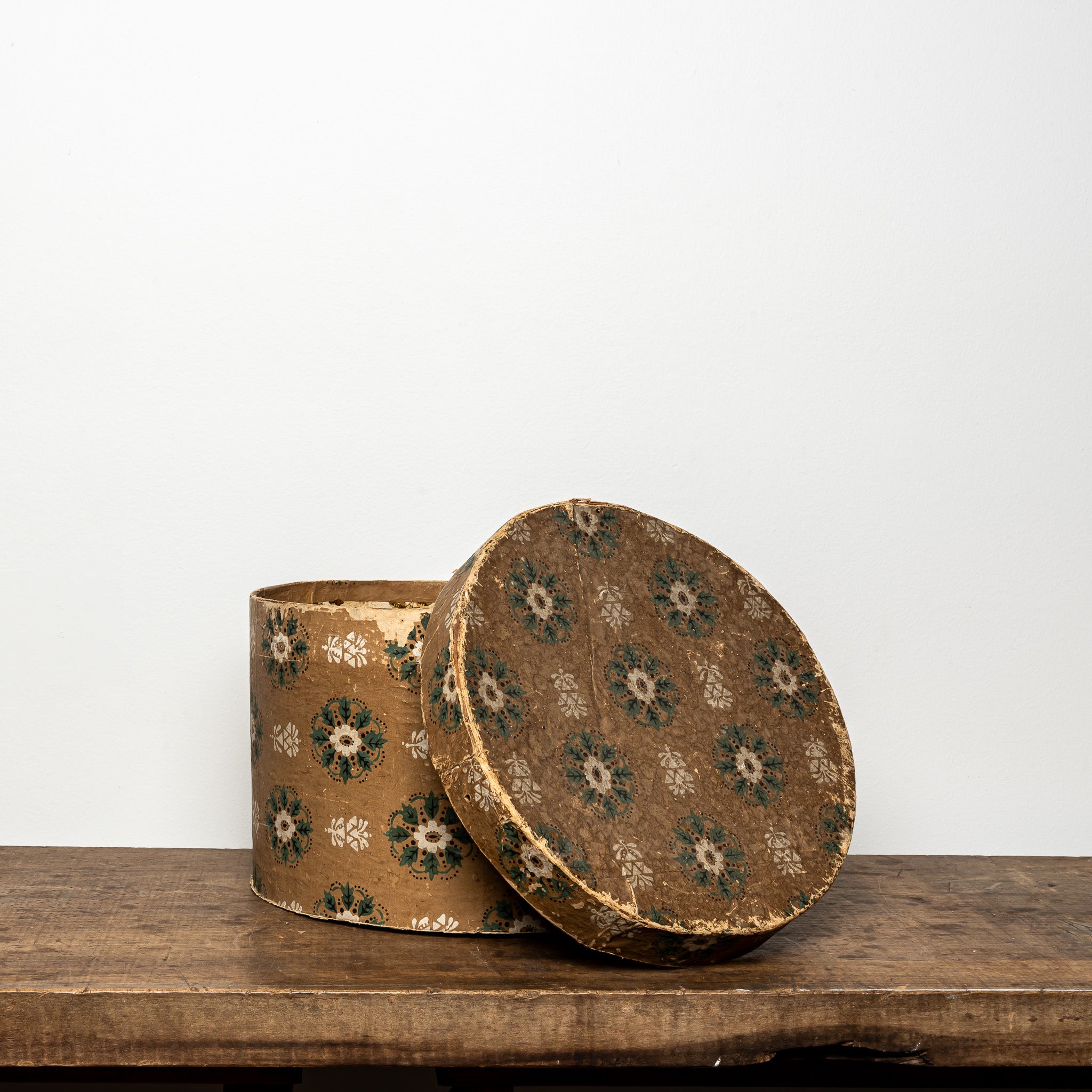 19th-Century Wallpaper-Covered Box with Floral Motif