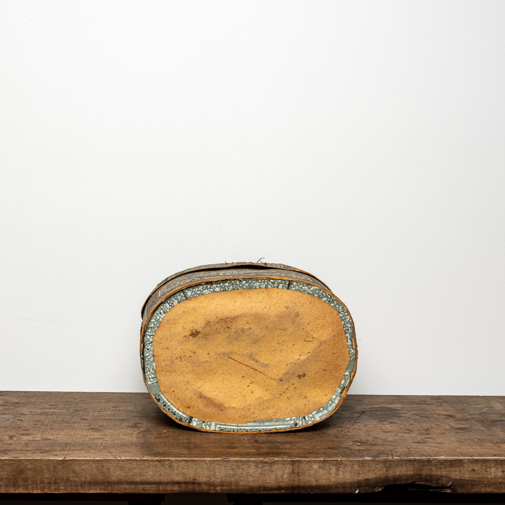 19th-Century Wallpaper-Covered Box with Geometric Pattern