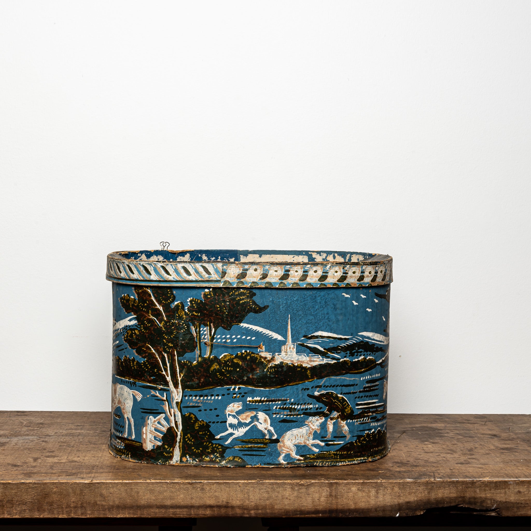 19th-Century Wallpaper-Covered Box with Nautical Scene