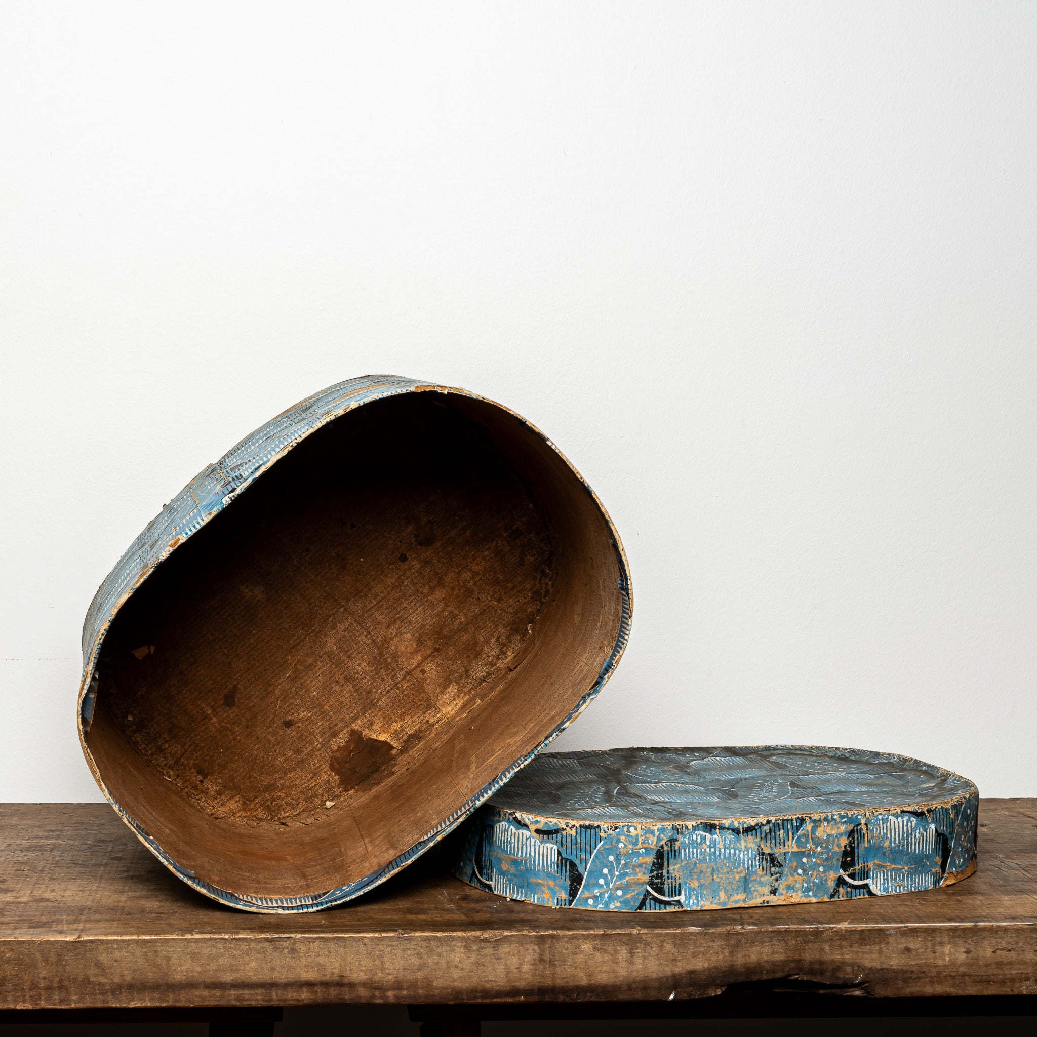 19th-Century Wallpaper-Covered Box, Blue Botanical