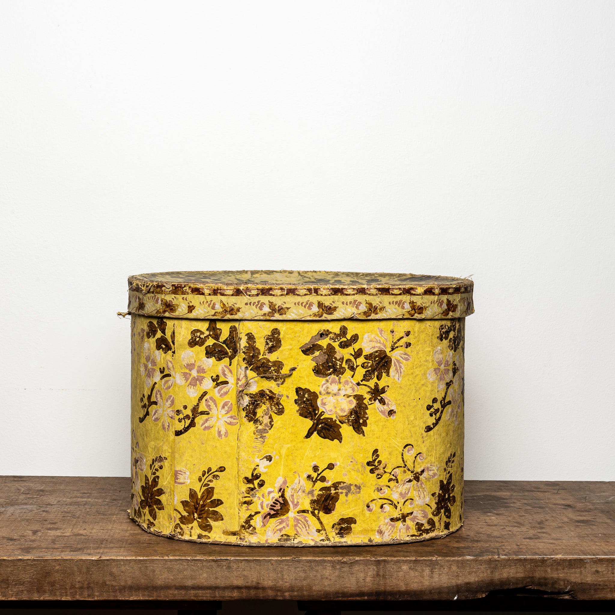 19th-Century Wallpaper-Covered Box, Yellow Floral