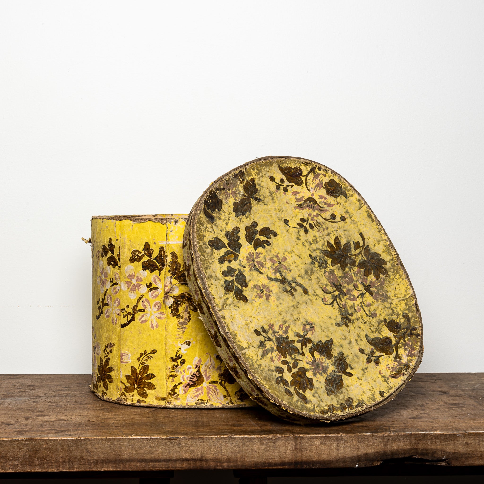 19th-Century Wallpaper-Covered Box, Yellow Floral