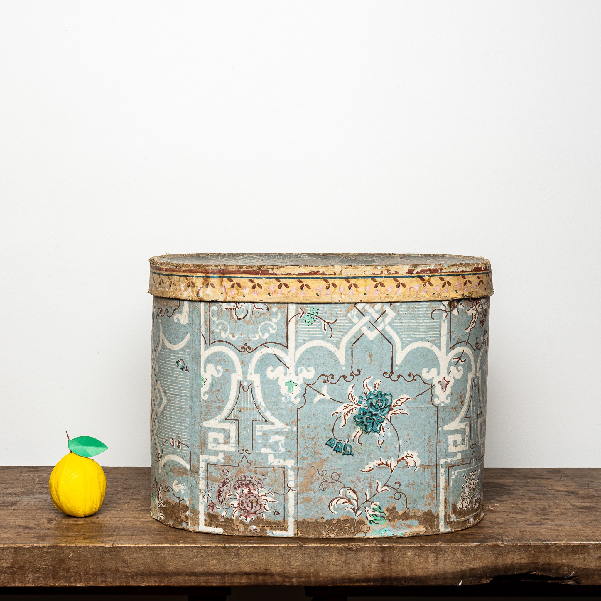 Large 19th-Century Wallpaper-Covered Box, Pale Blue