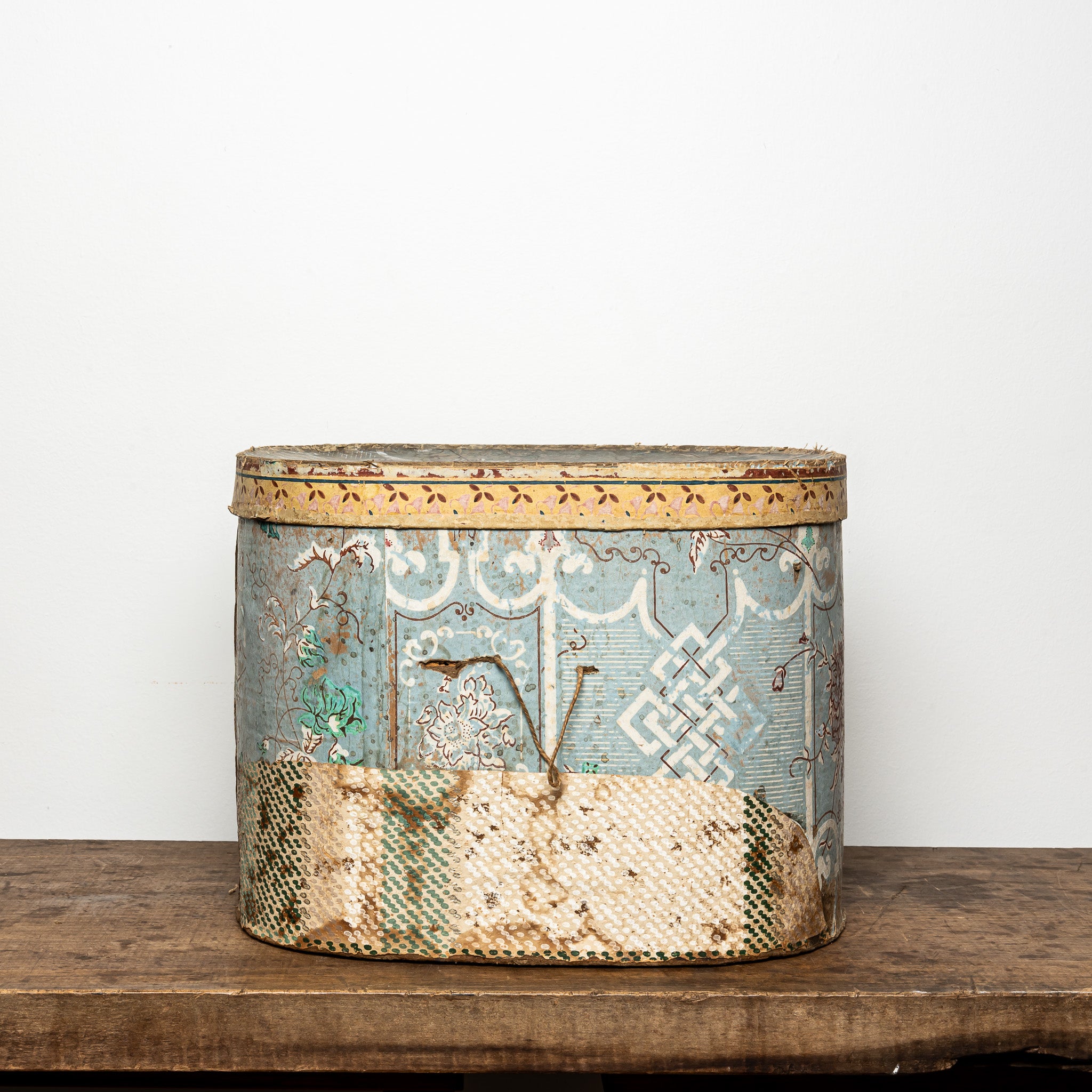 Large 19th-Century Wallpaper-Covered Box, Pale Blue