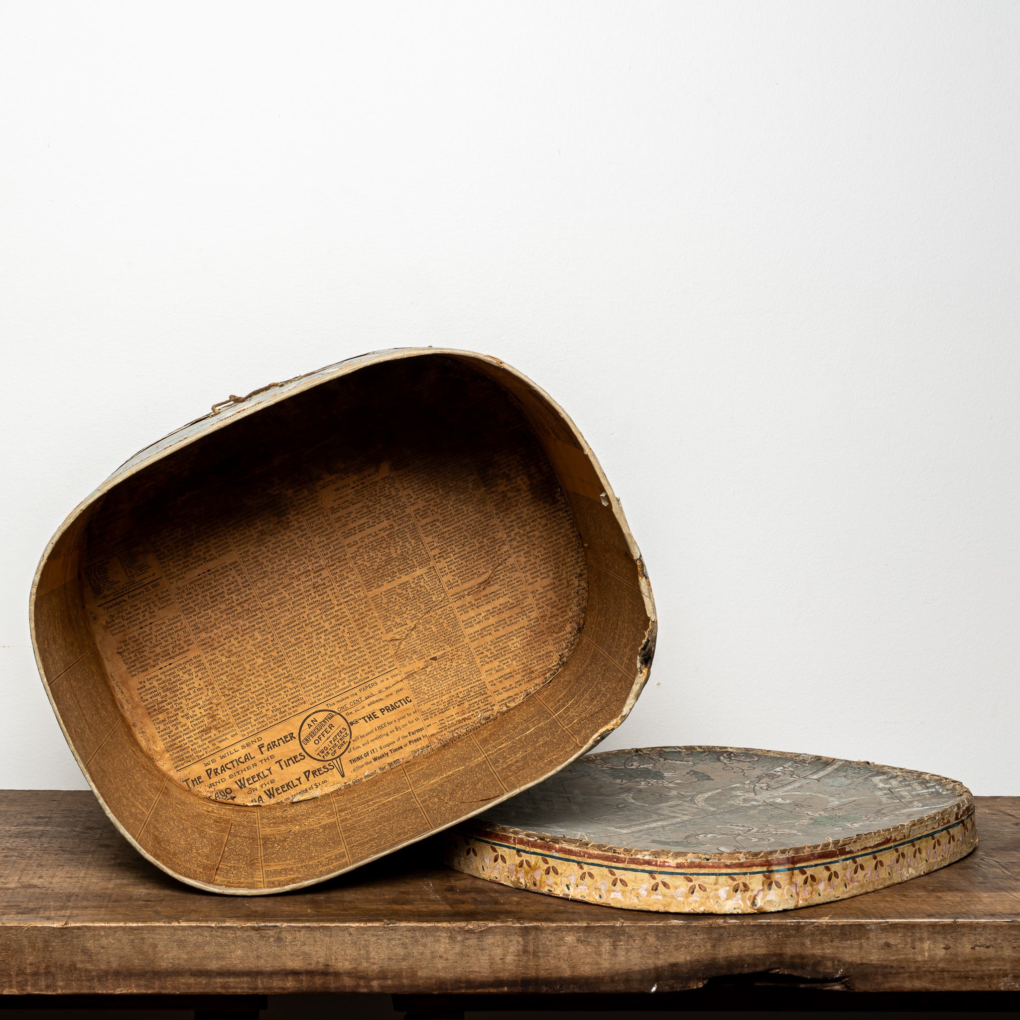 Large 19th-Century Wallpaper-Covered Box, Pale Blue