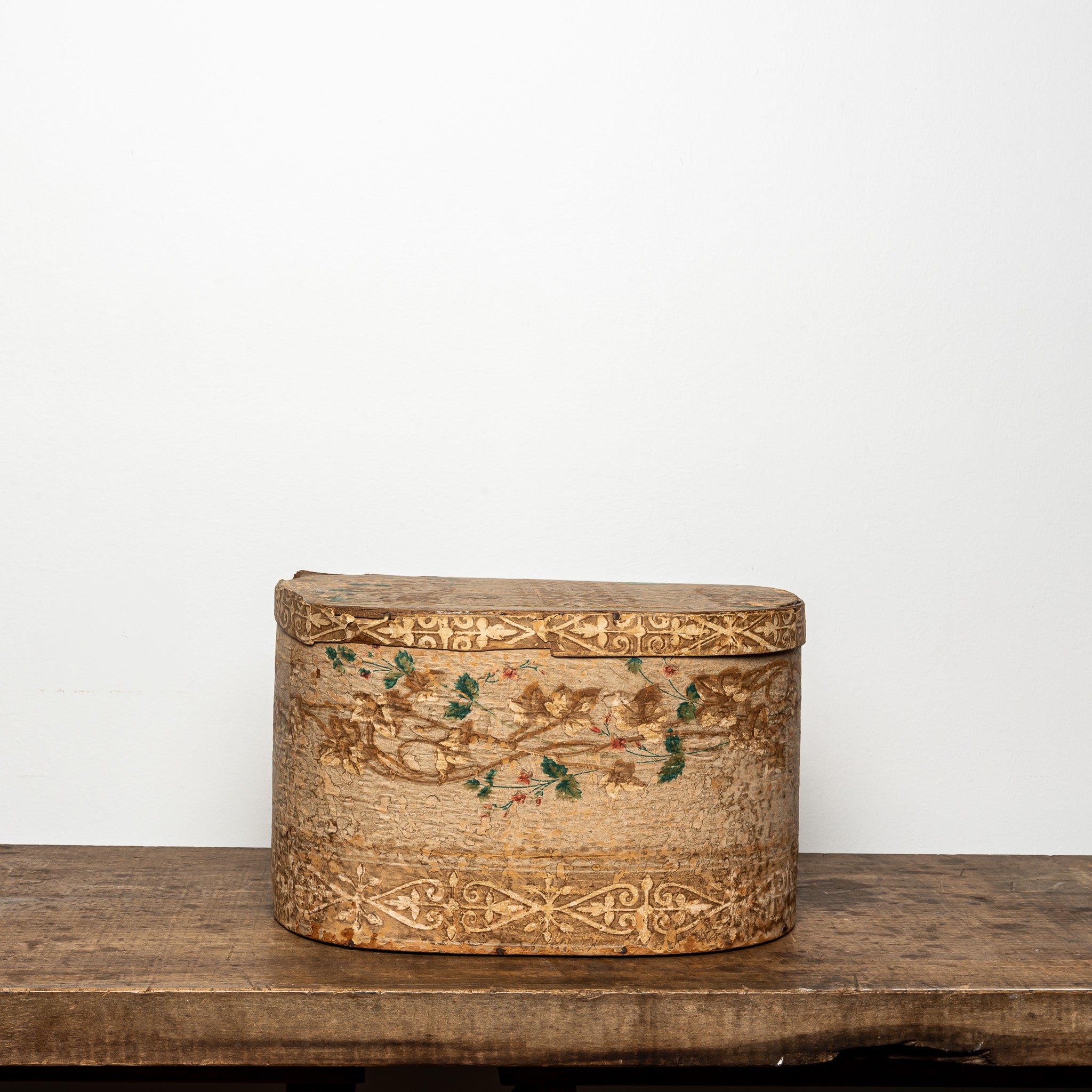 19th-Century Wallpaper-Covered Box, Tan Floral