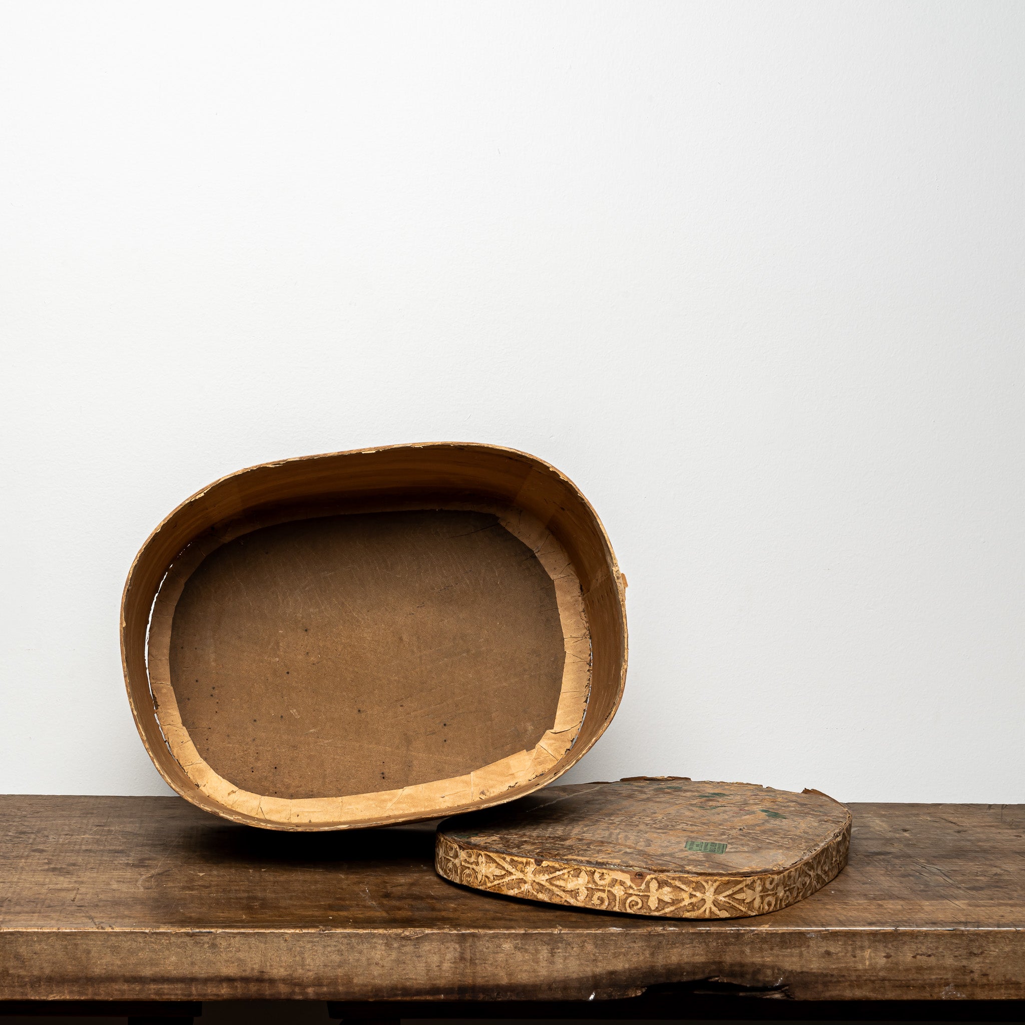 19th-Century Wallpaper-Covered Box, Tan Floral