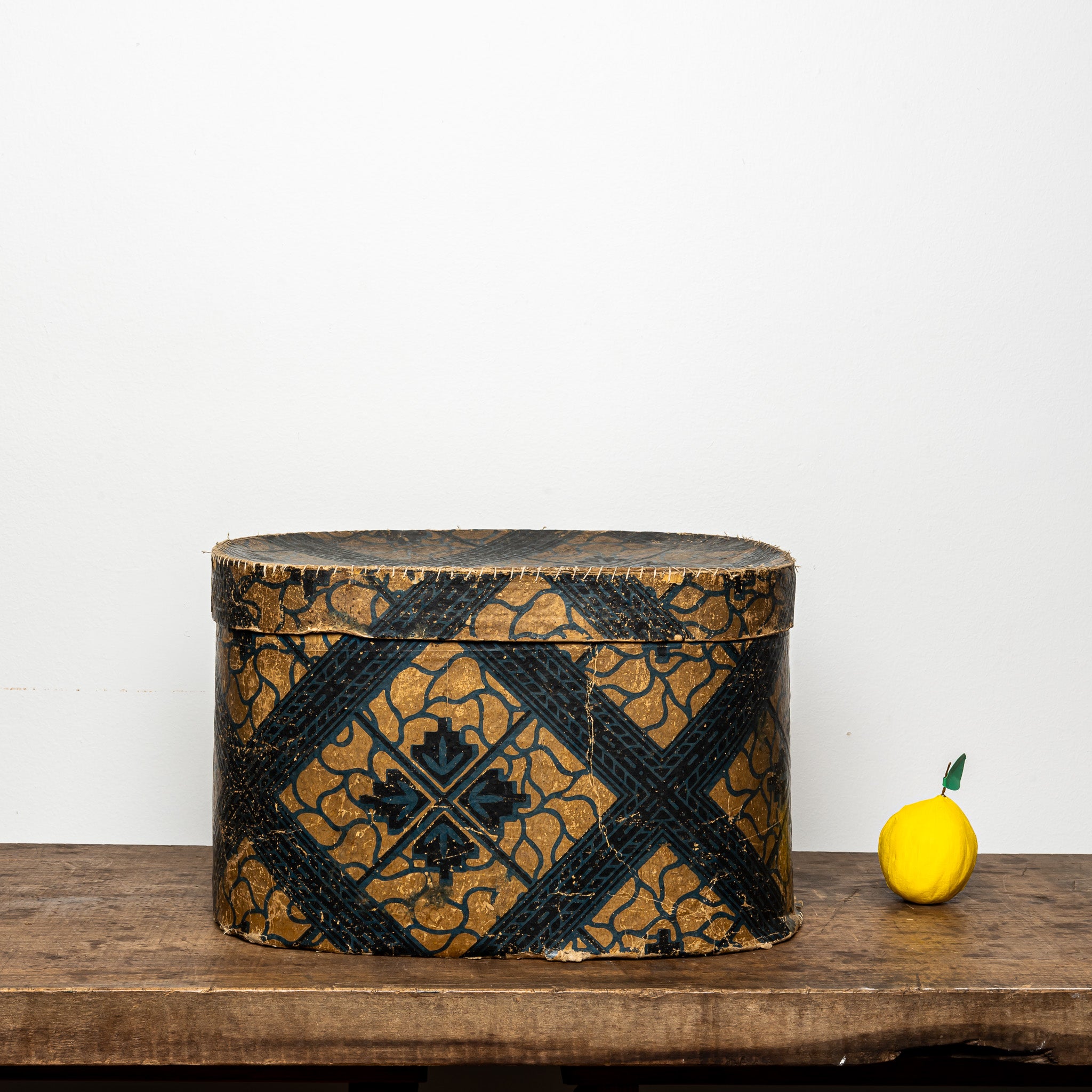 19th-Century Wallpaper-Covered Box, Dark Geometric