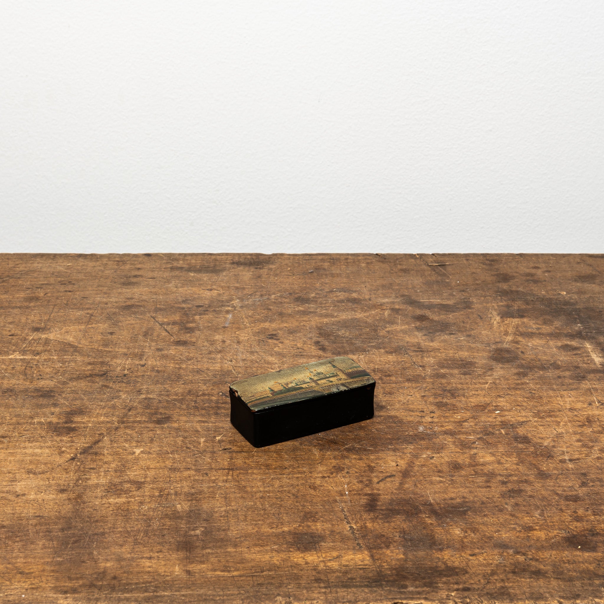 19th-Century Russian Miniature Painted Lacquer Stamp Box