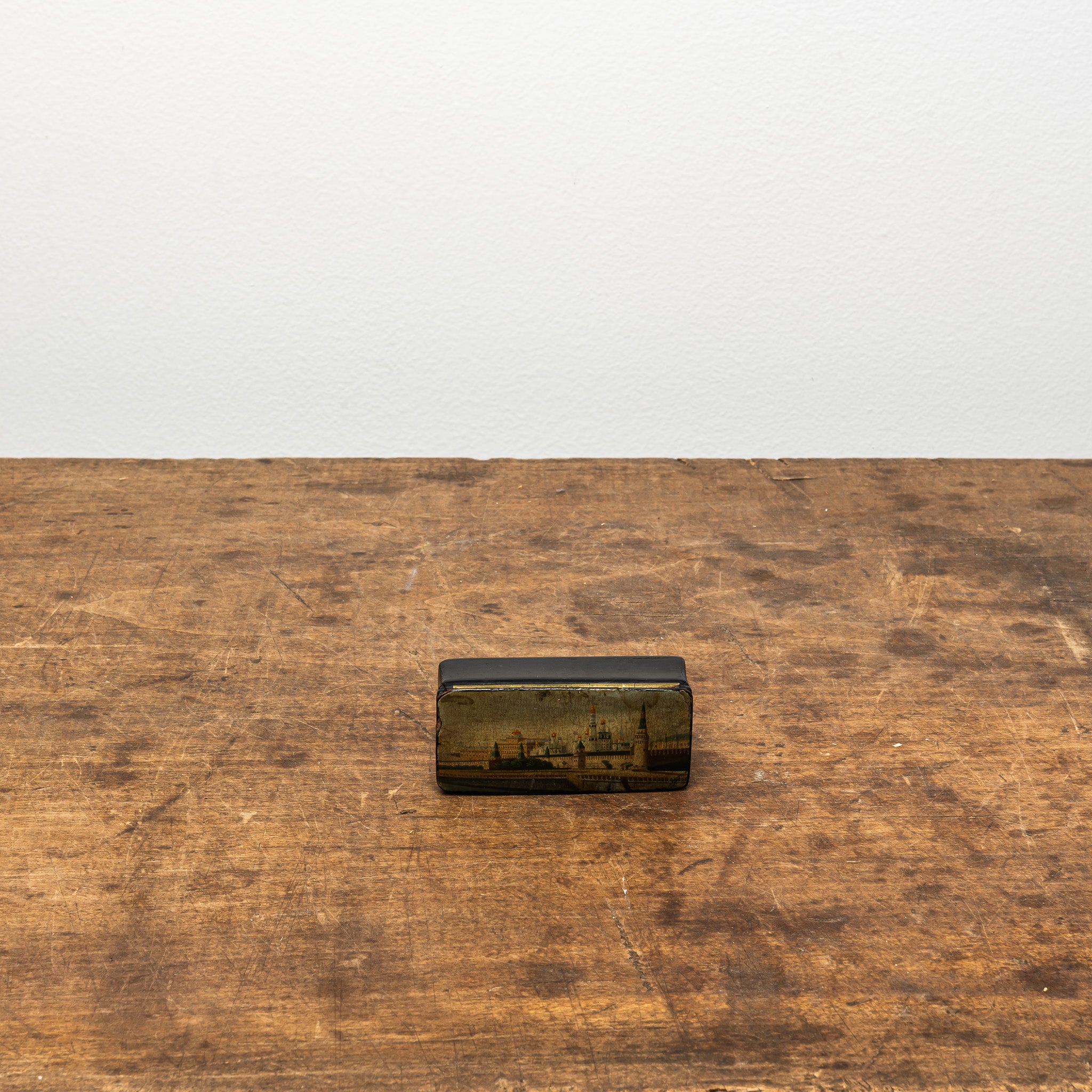 19th-Century Russian Miniature Painted Lacquer Stamp Box