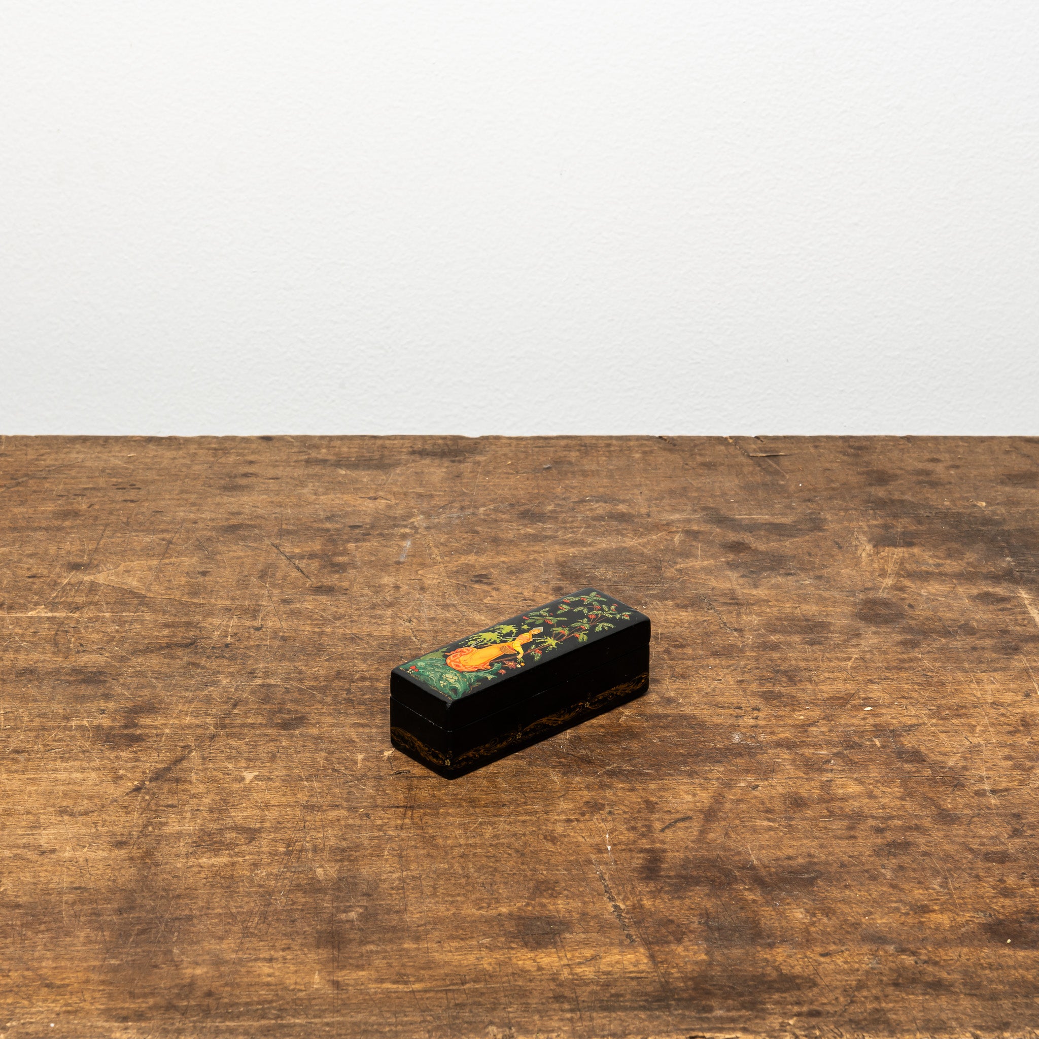 Vintage Russian miniature painted lacquer stamp box